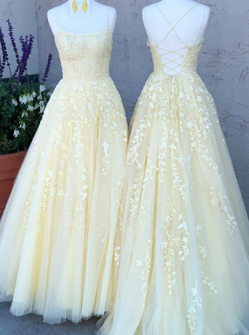 Pretty Long Prom Dresses Lace Appliques Princess Dresses