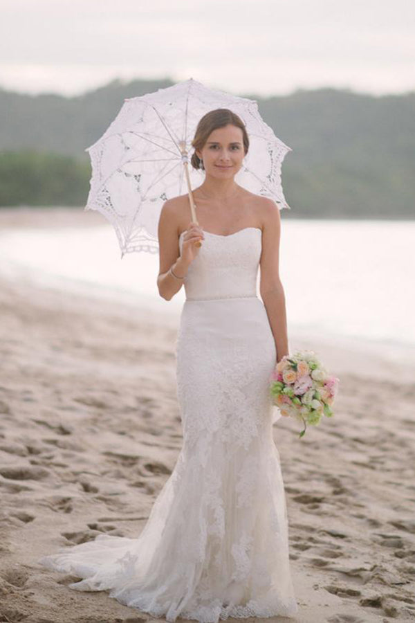 White Sheath Court Train Sweetheart Sleeveless Layers Lace Wedding Dress,Wedding Gowns 