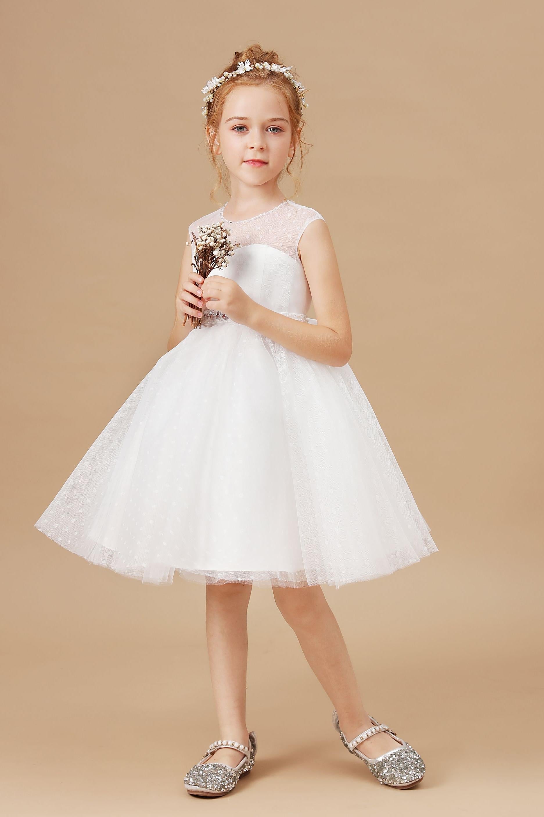 Sleeveless Ivory Lace Tulle Flower Girl Dresses