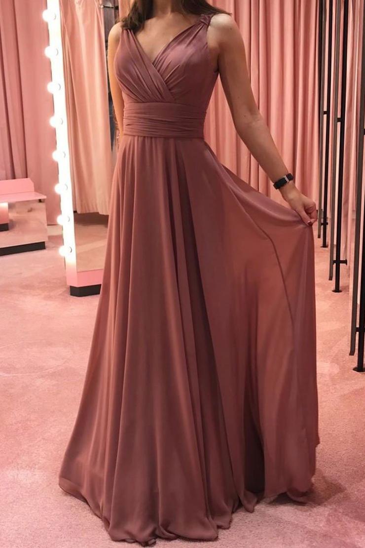 Simple Chiffon V Neck Long Prom Dress Bridesmaid Dress