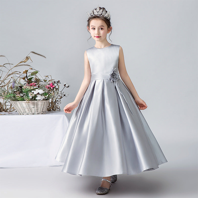 A Line Silver Sleeveless Flower Girl Dresses With Flower Belt