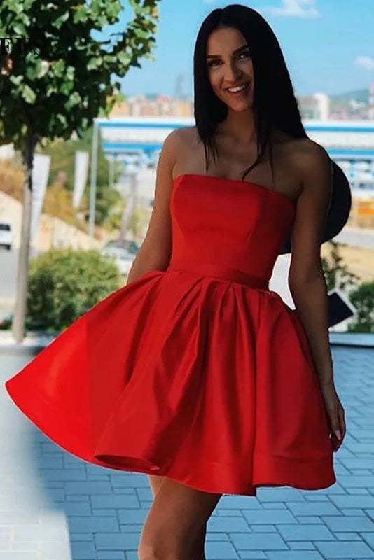 Charming Red Strapless A Line Short Homecoming Dress