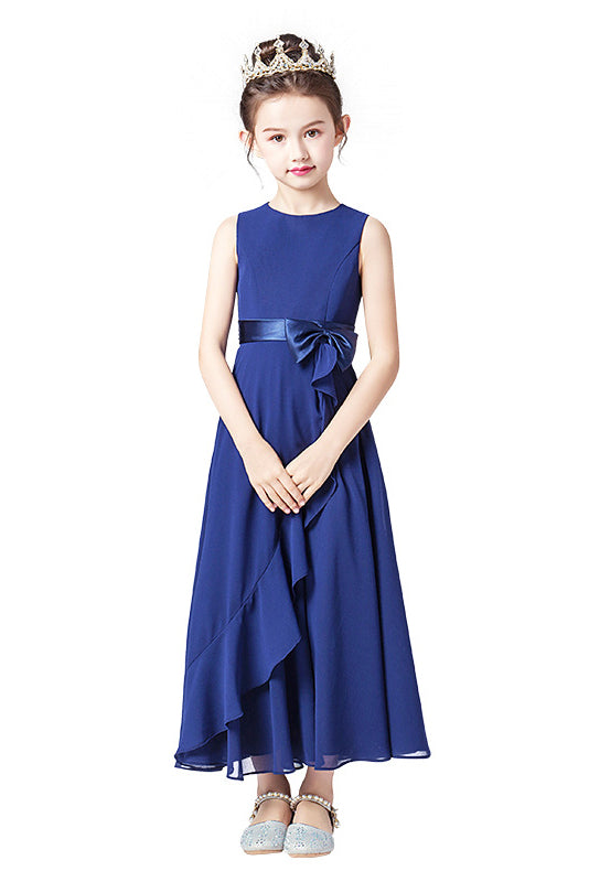 Dark Blue Sleeveless Chiffon Ruffles Flower Girl Dresses