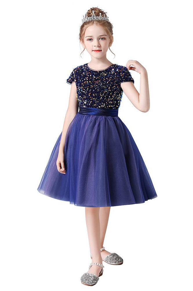 A- Line Cute Cap Sleeves Sequins Short Flower Girl Dresses