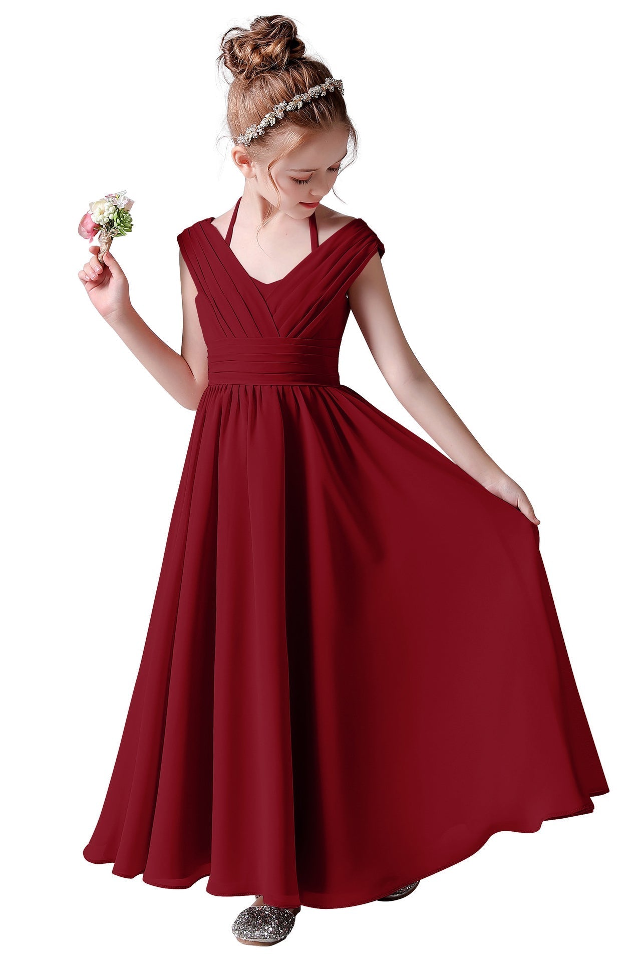 A Line Chiffon Sleeveless Flower Girl Dresses With Pleats