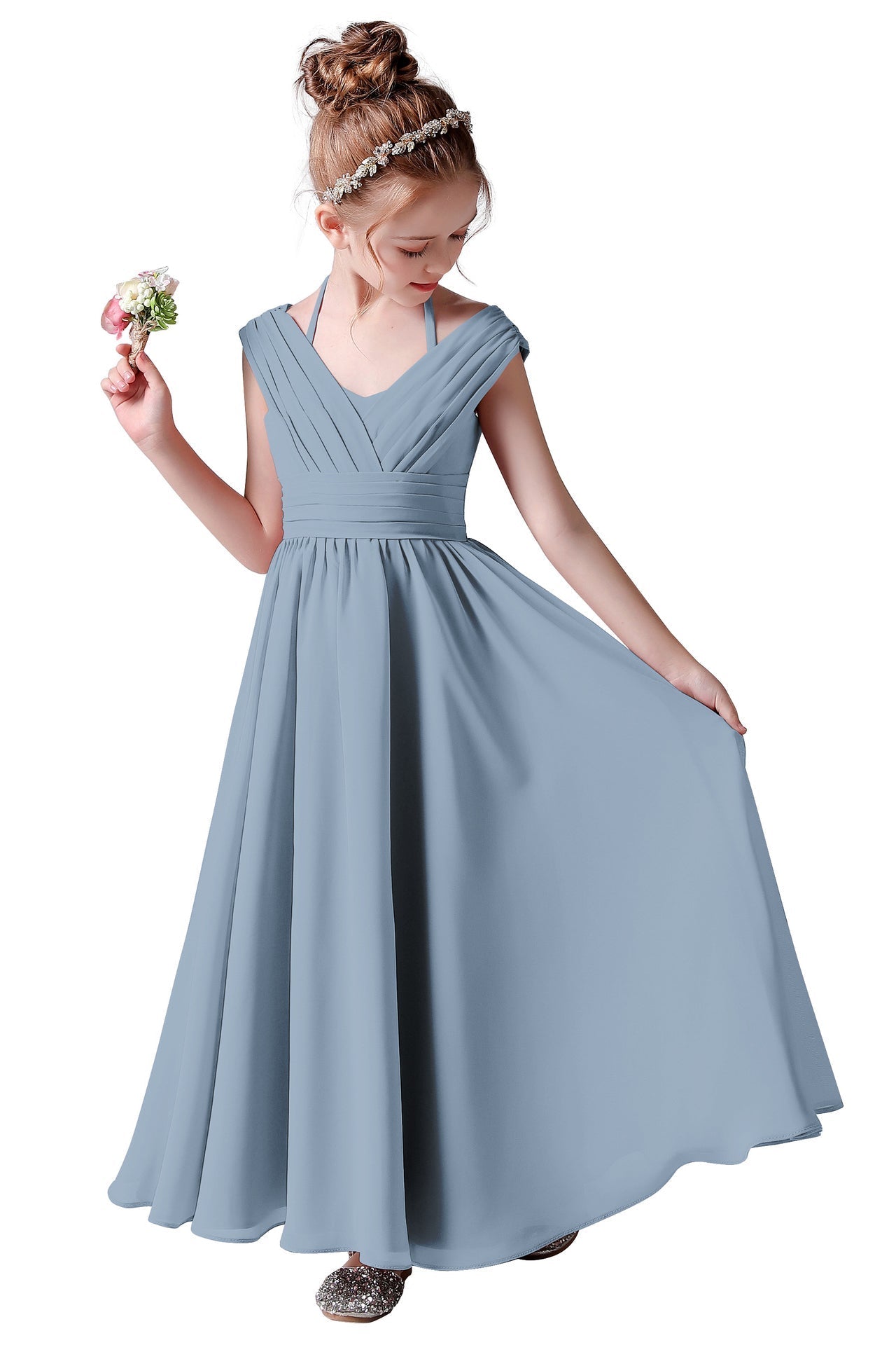 A Line Chiffon Sleeveless Flower Girl Dresses With Pleats