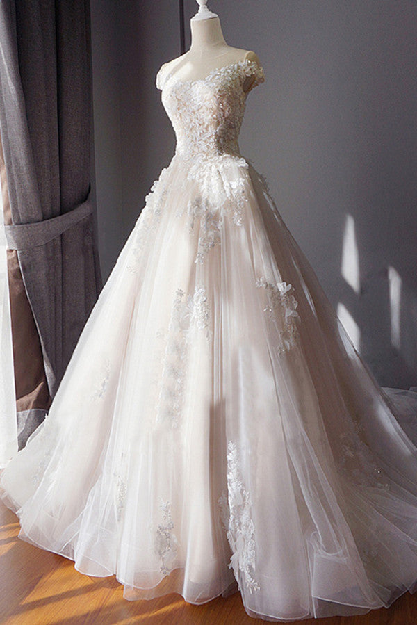 Ball Gown Off Shoulder Sweetheart Appliques Beading Tulle Wedding Dresses - Ombreprom