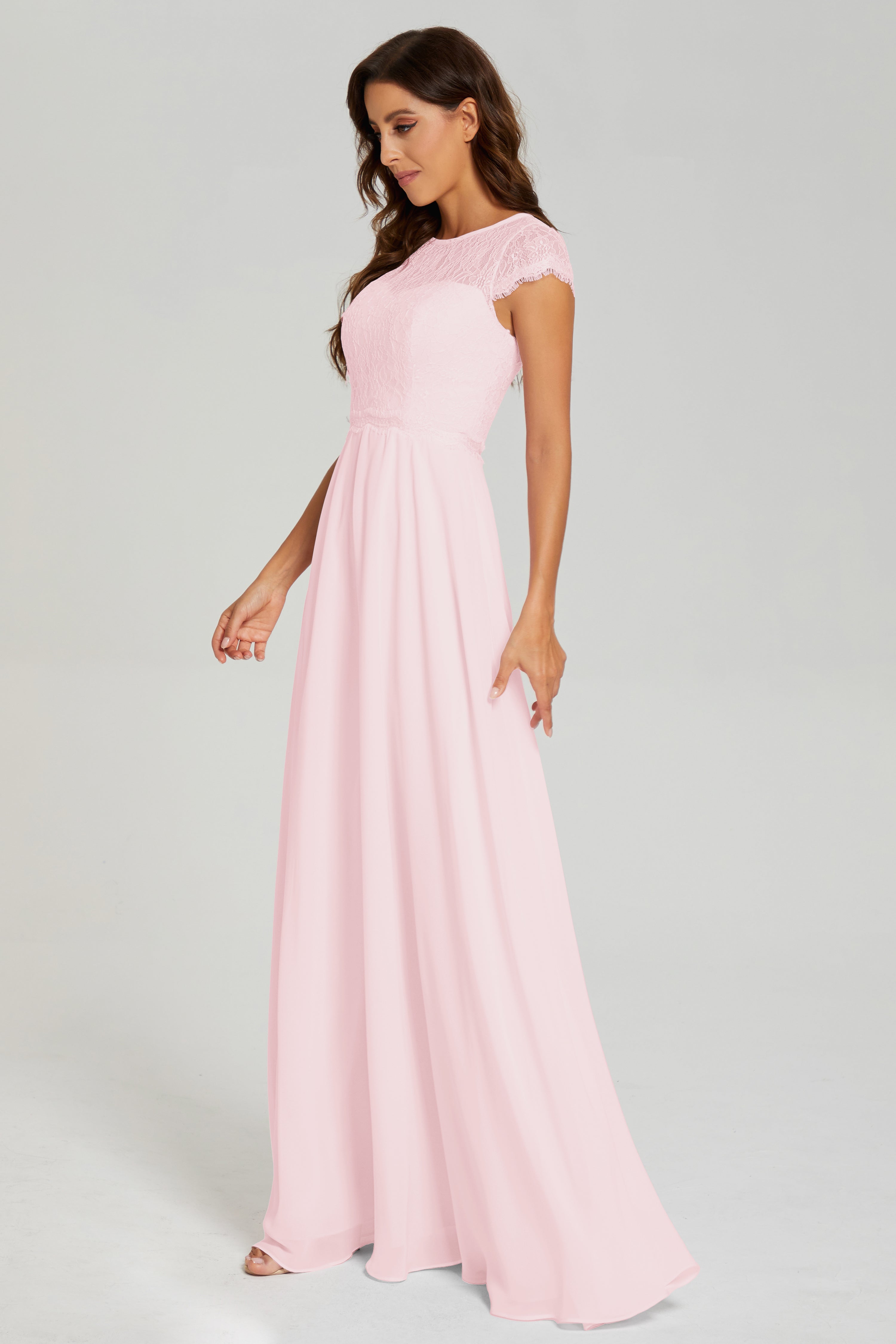 Cap Sleeve Illusion Chiffon Prom Dresses