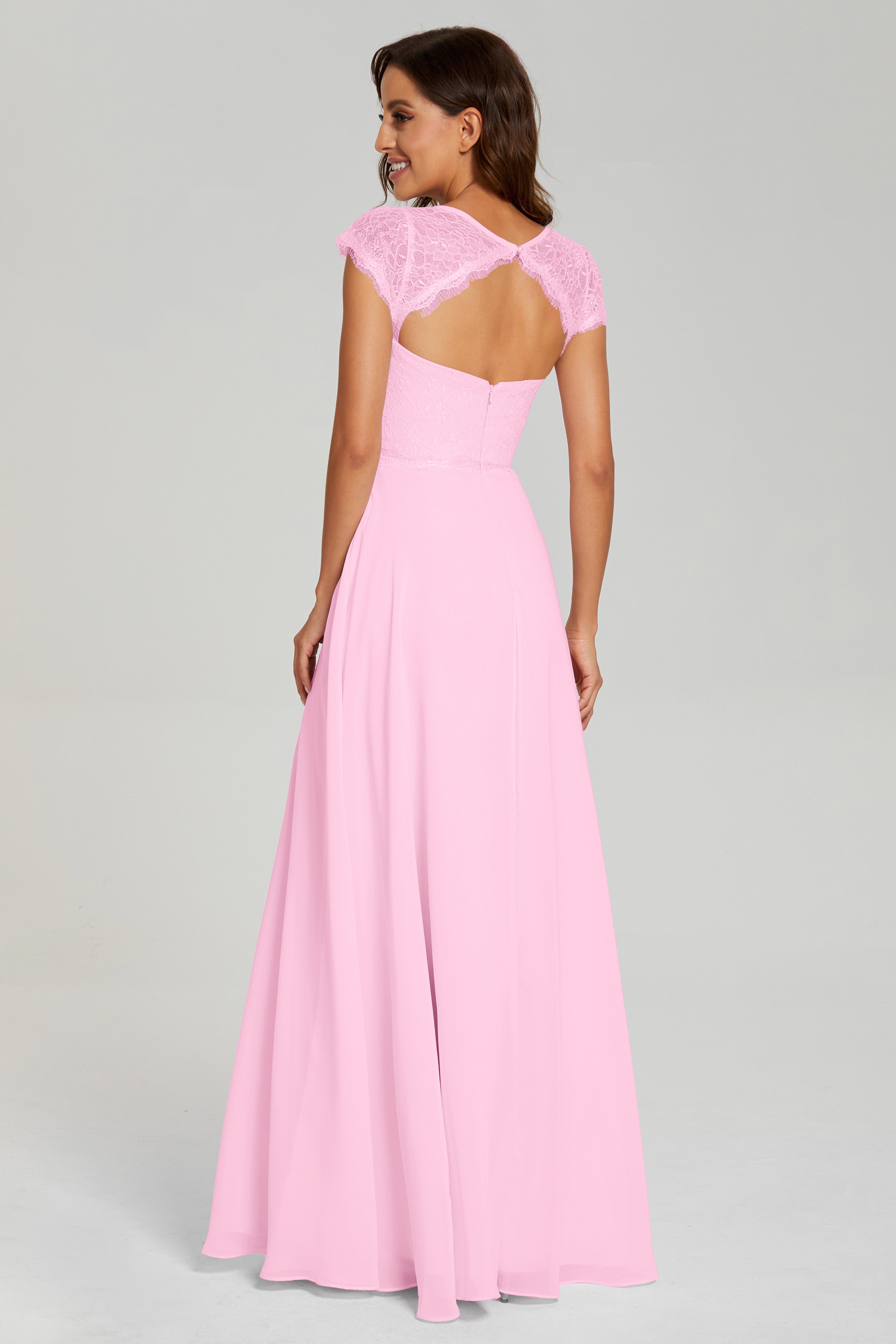 Cap Sleeve Illusion Chiffon Prom Dresses