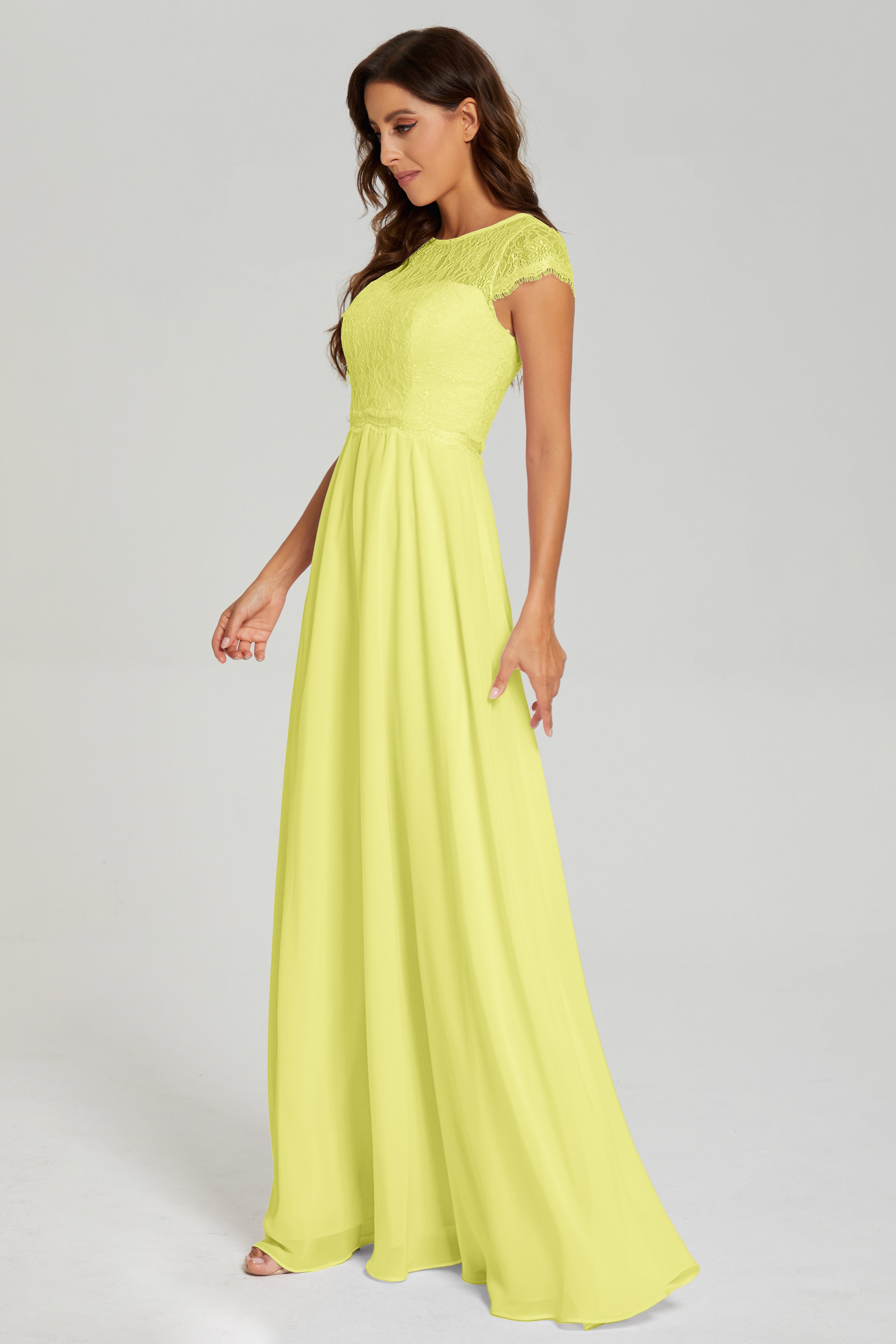 Cap Sleeve Illusion Chiffon Prom Dresses