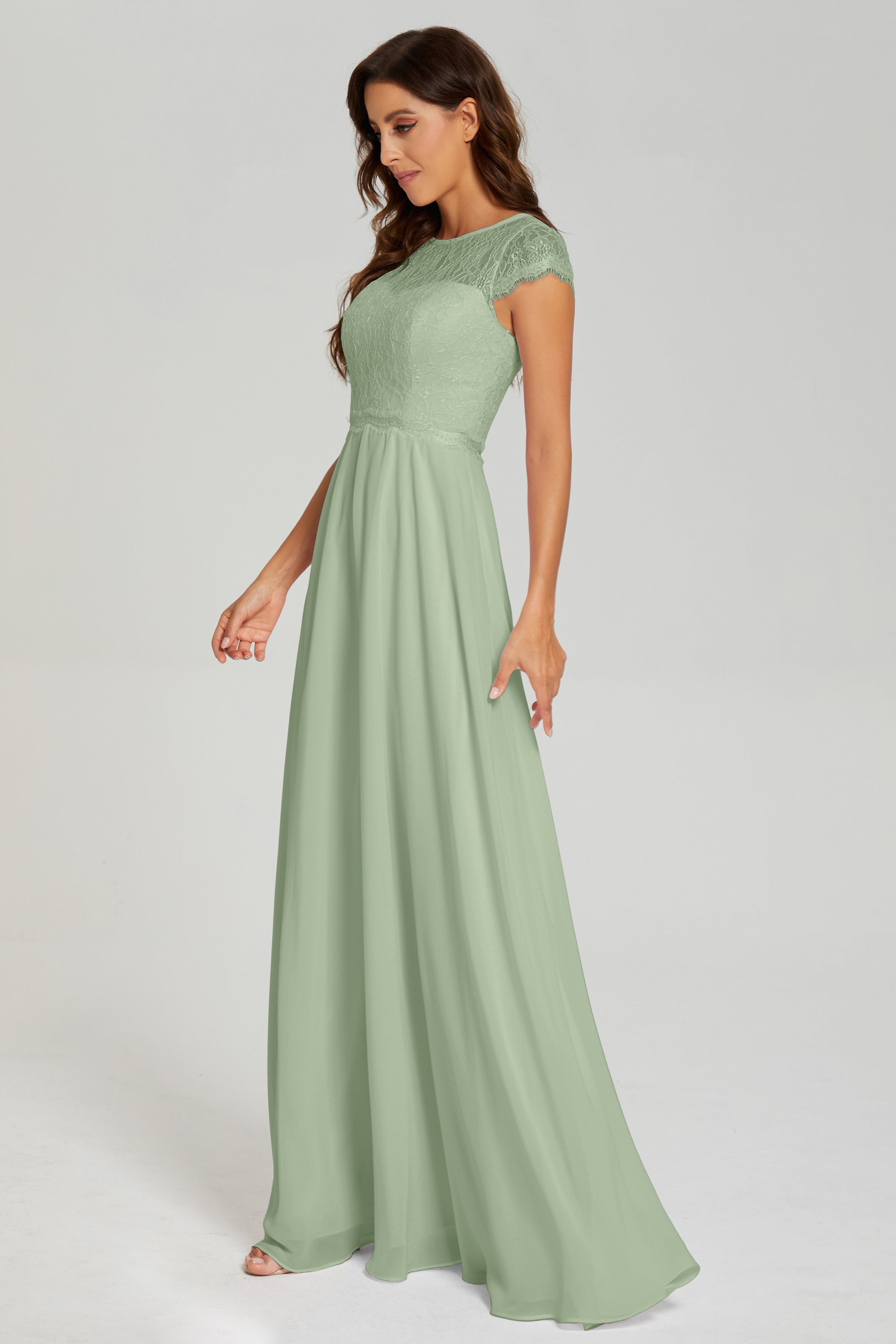 Cap Sleeve Illusion Chiffon Prom Dresses