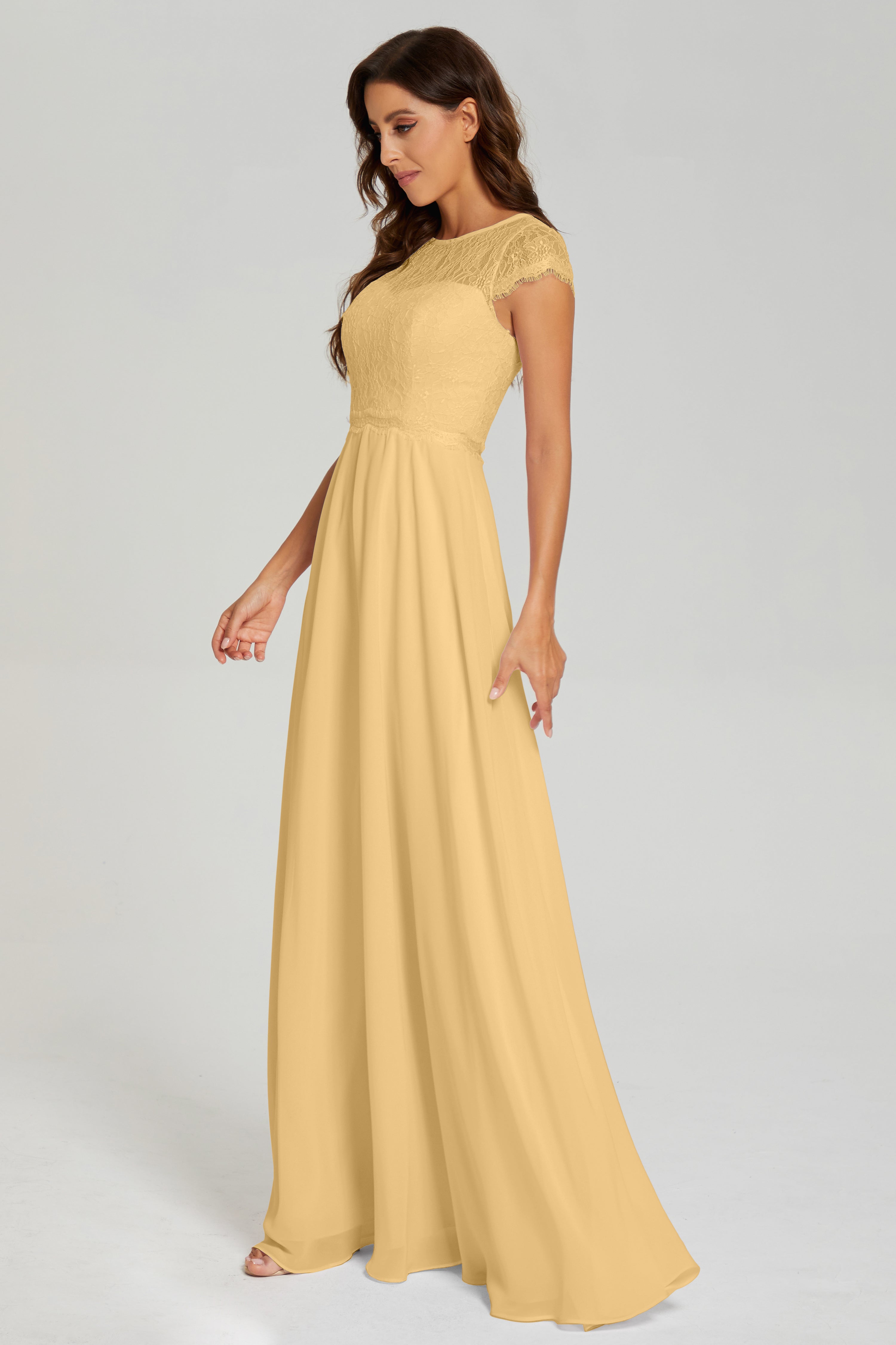 Cap Sleeve Illusion Chiffon Prom Dresses