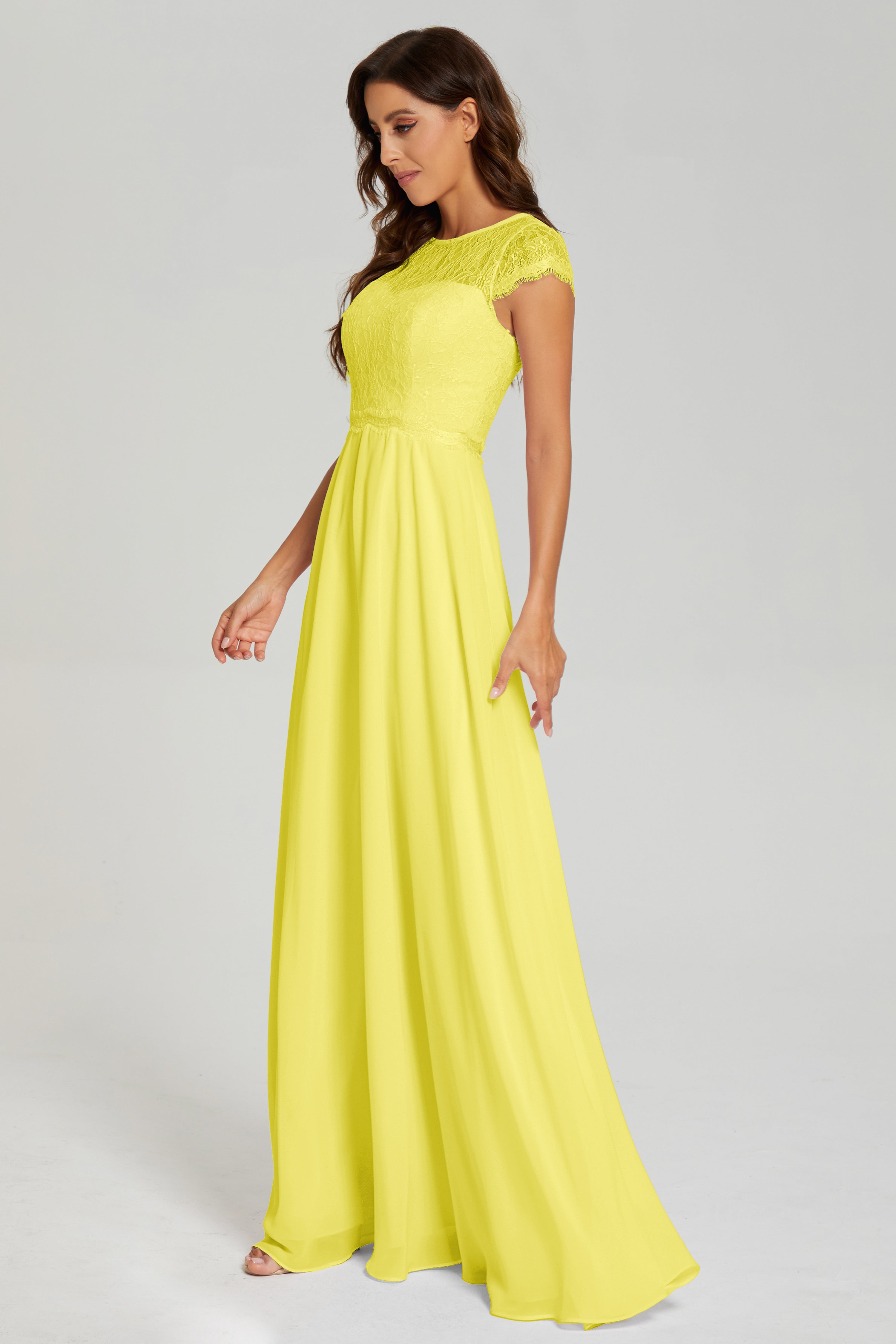 Cap Sleeve Illusion Chiffon Prom Dresses