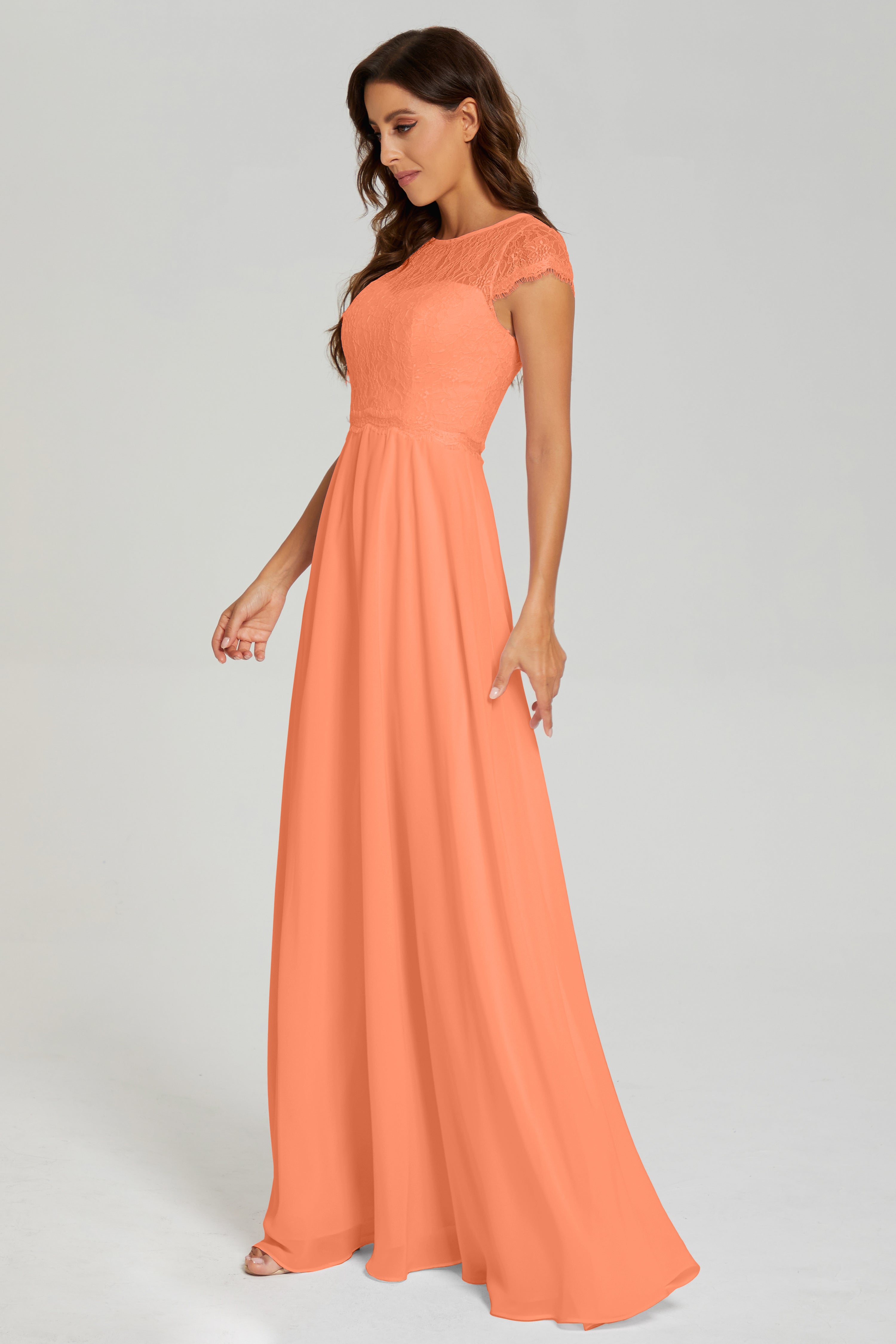 Cap Sleeve Illusion Chiffon Prom Dresses