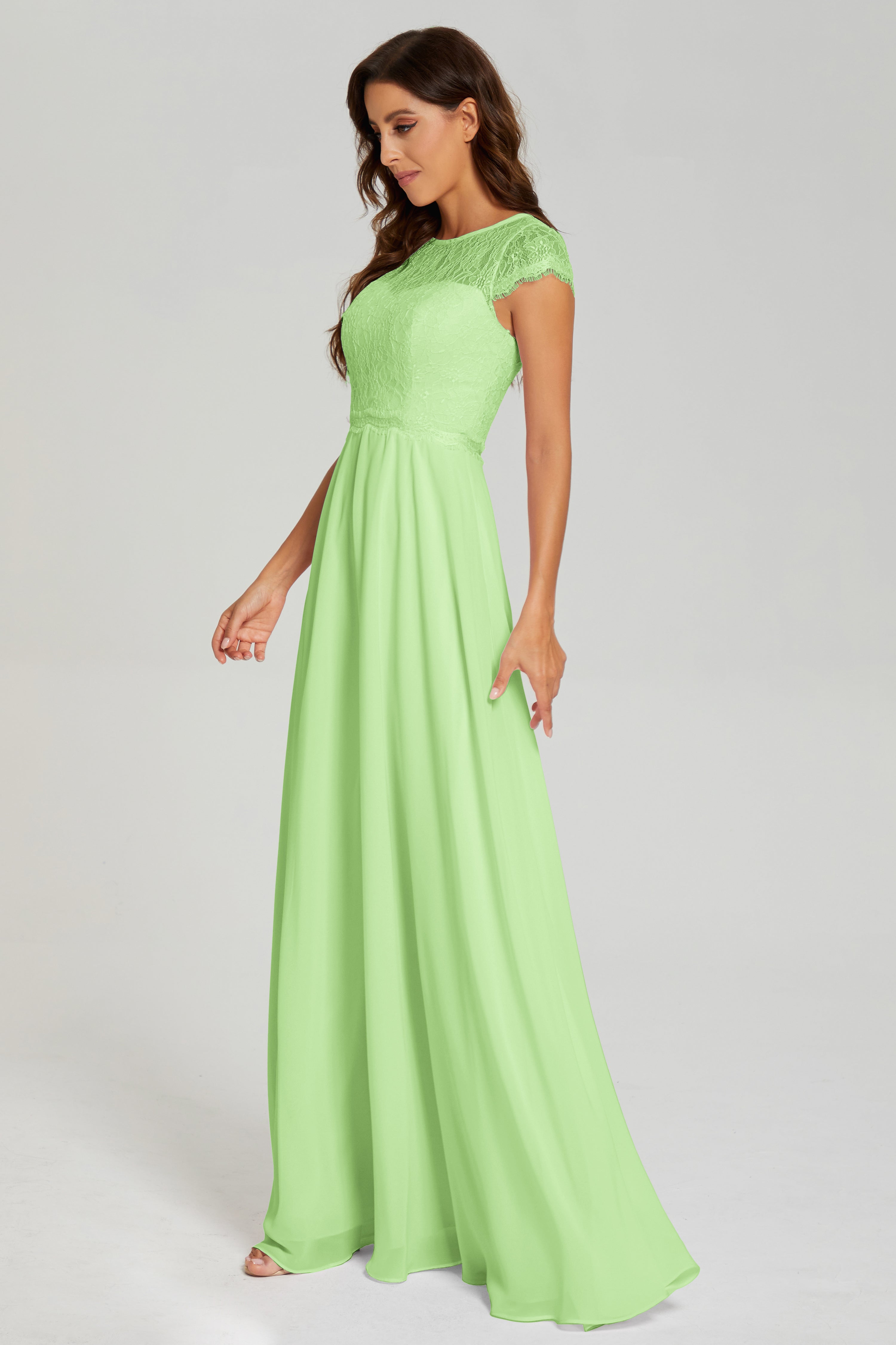 Cap Sleeve Illusion Chiffon Prom Dresses