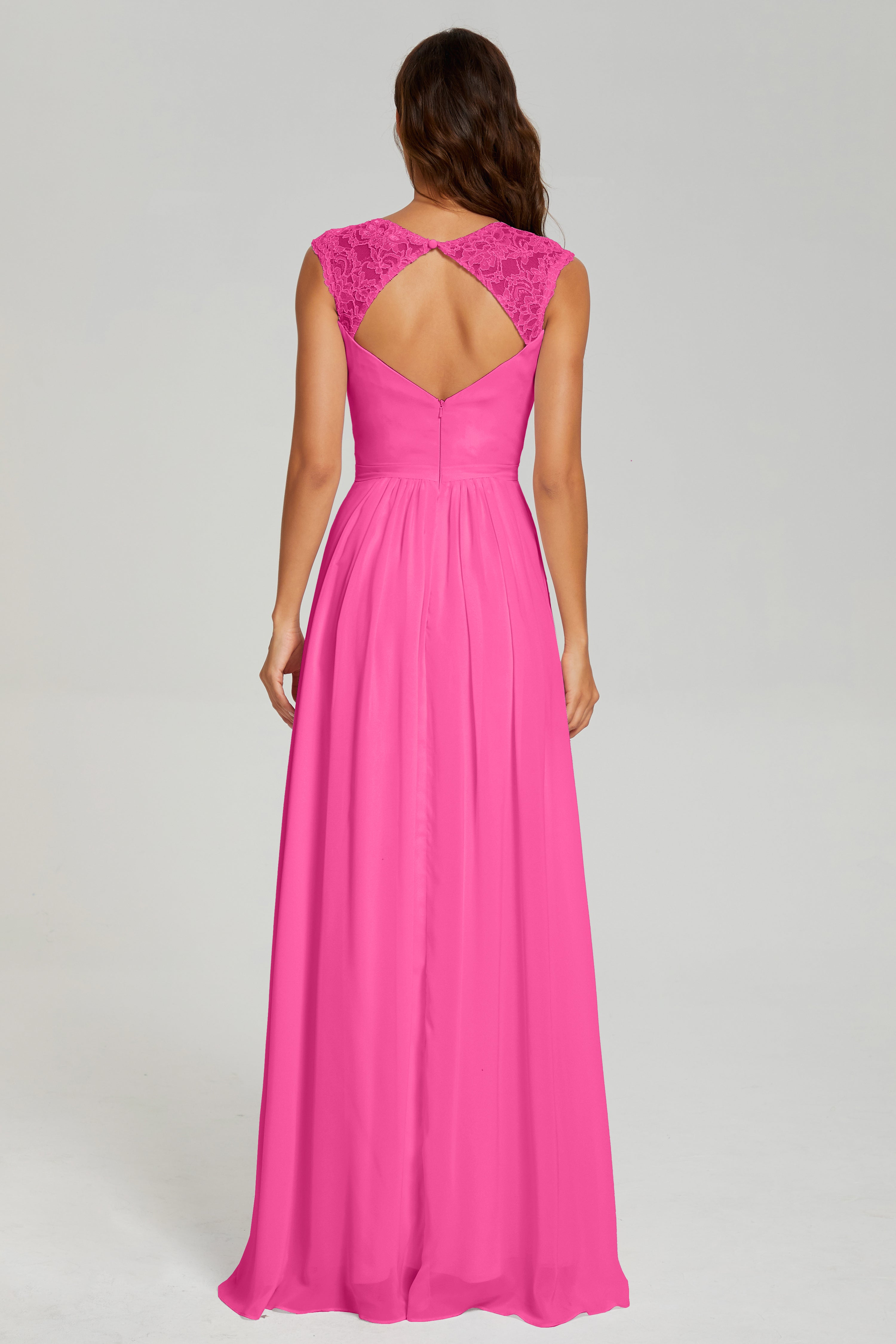 Cap Sleeve Open Back Chiffon Long Prom Dresses