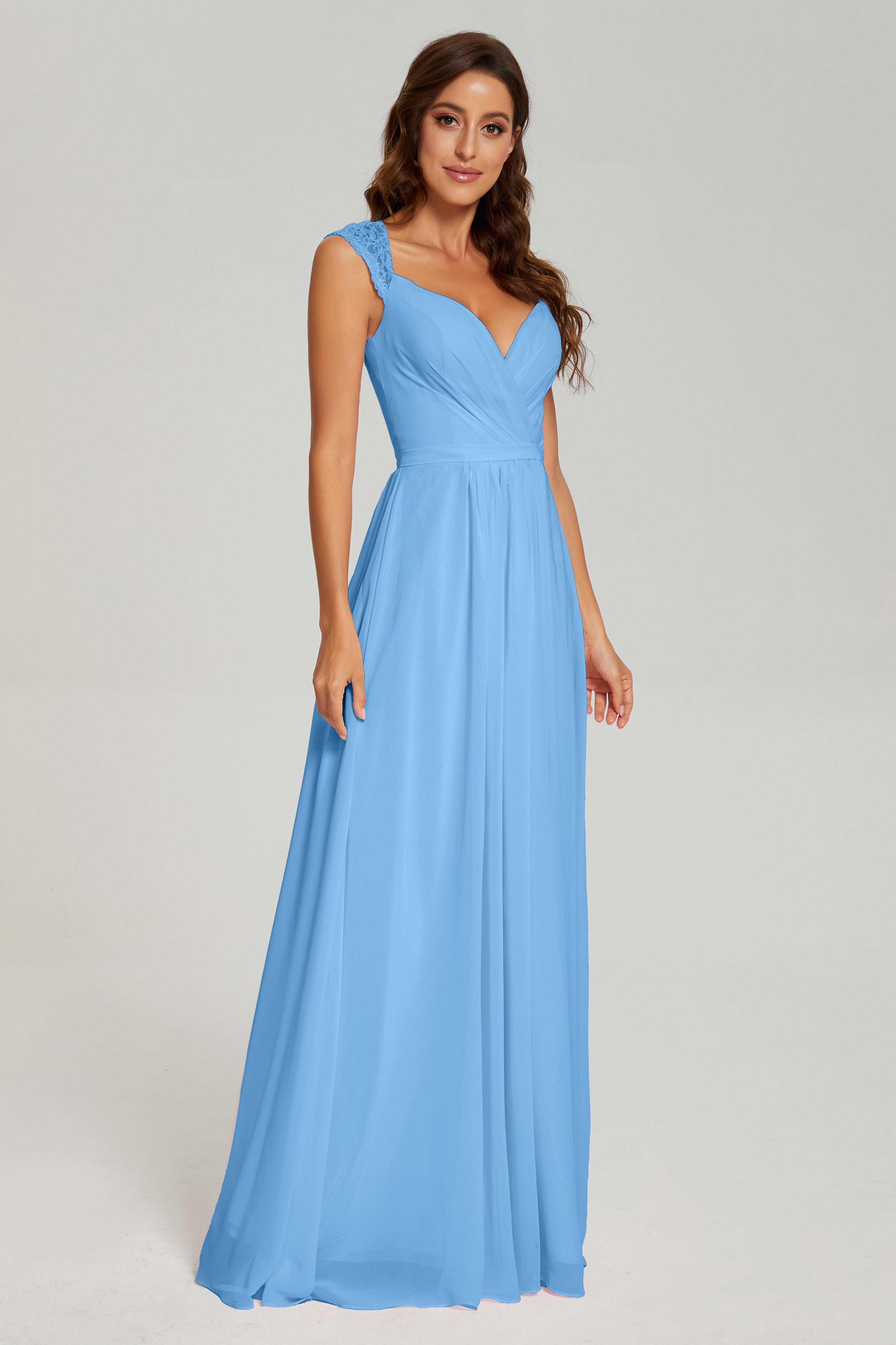 Cap Sleeve Open Back Chiffon Long Prom Dresses