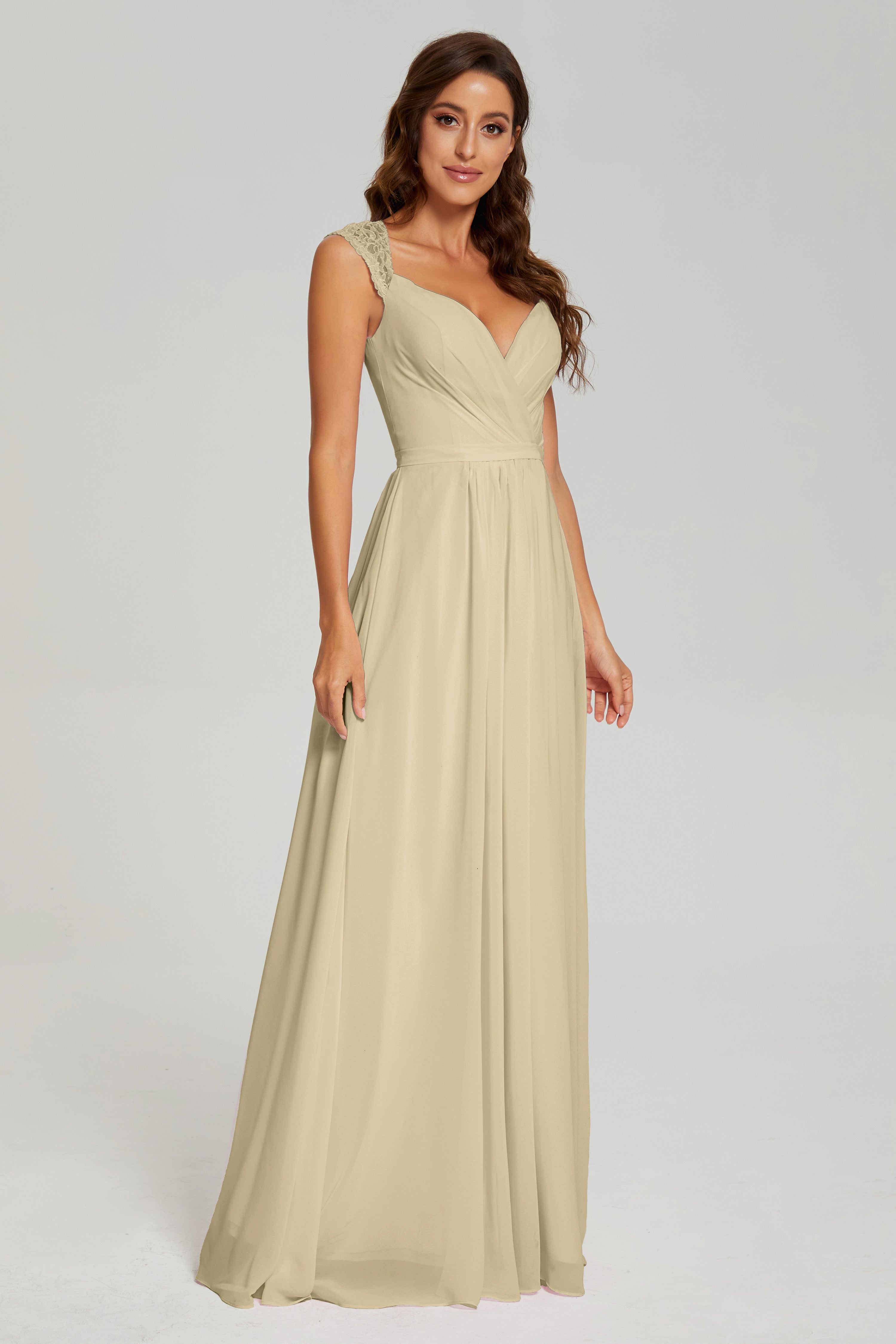 Cap Sleeve Open Back Chiffon Long Prom Dresses