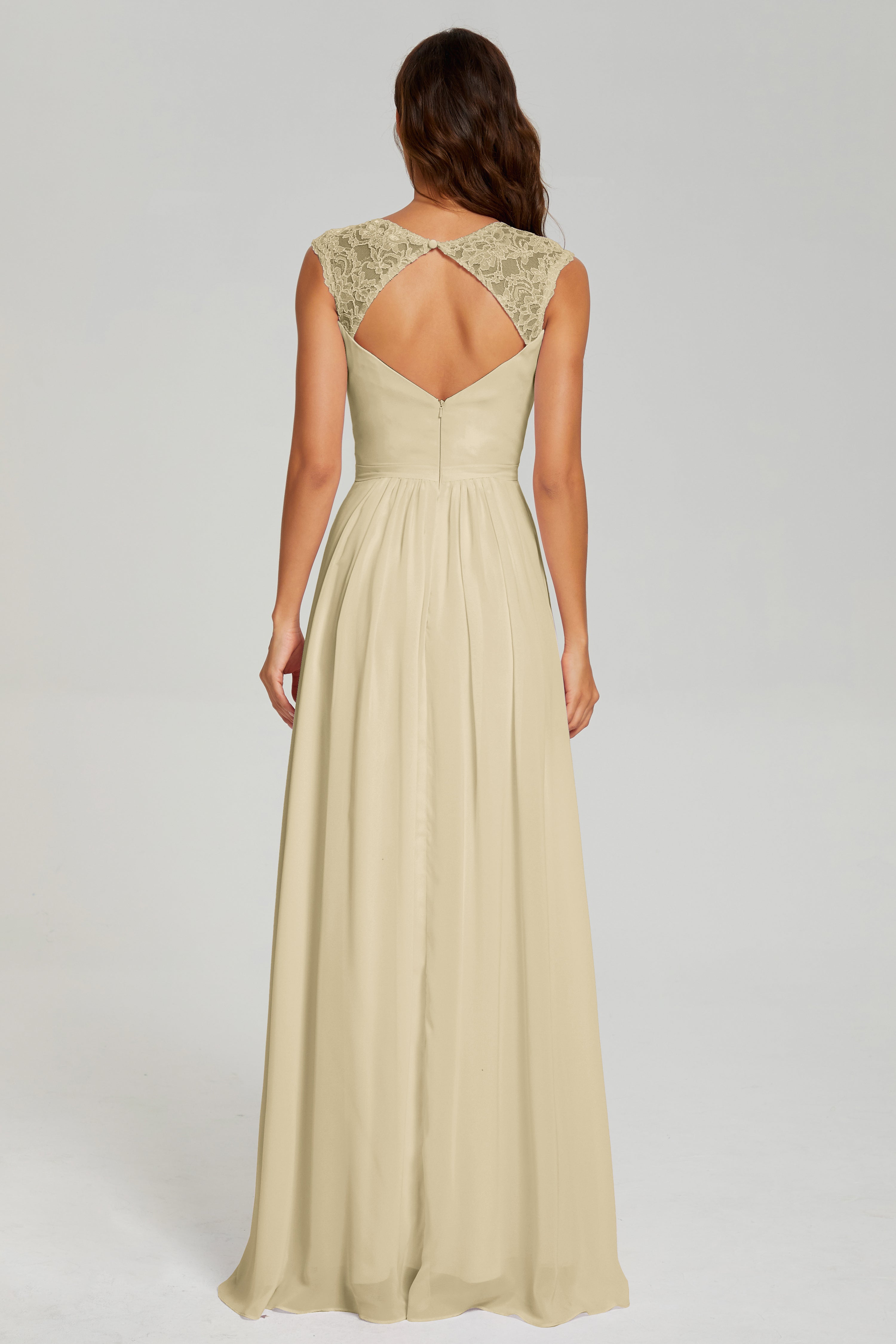 Cap Sleeve Open Back Chiffon Long Prom Dresses