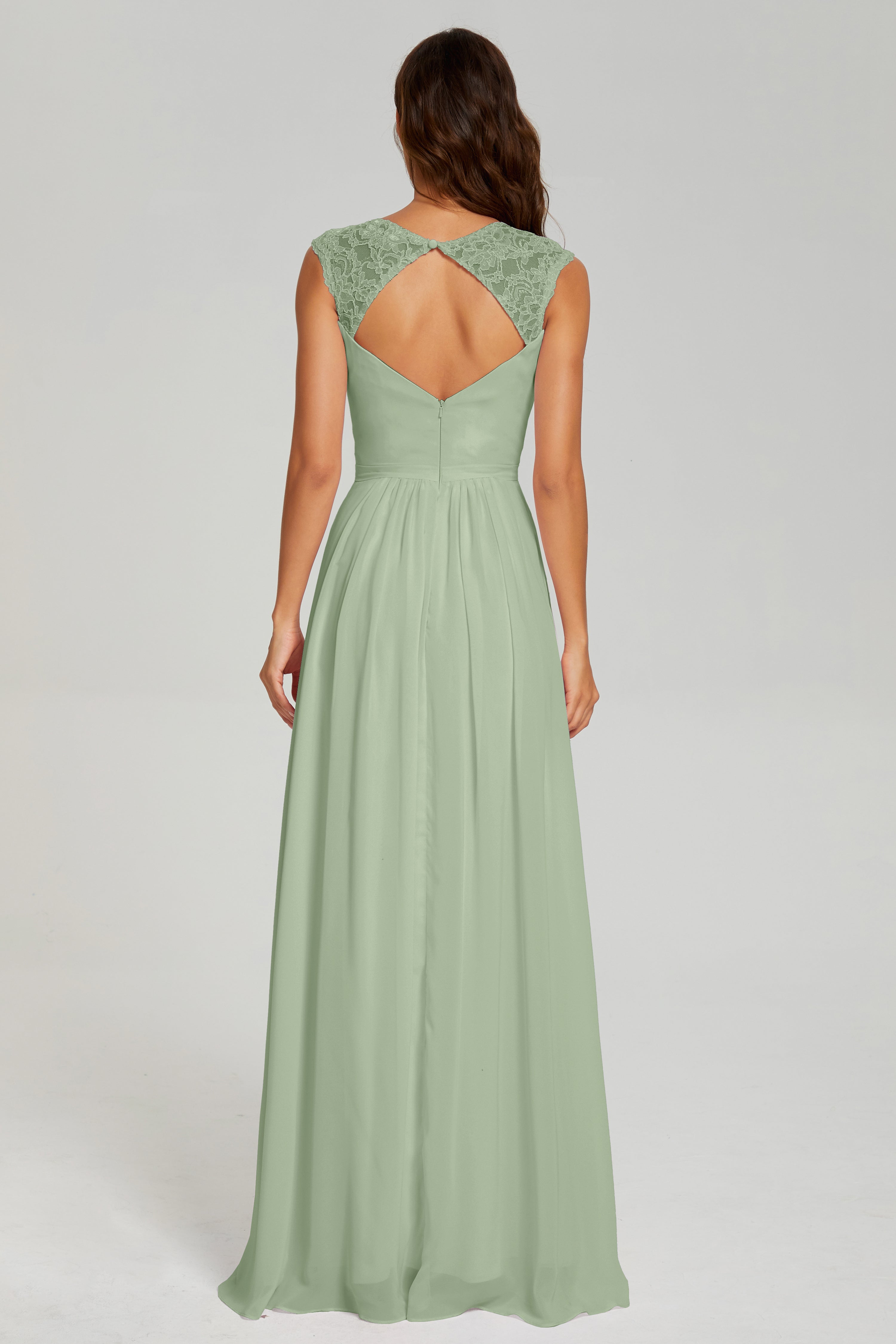 Cap Sleeve Open Back Chiffon Long Prom Dresses