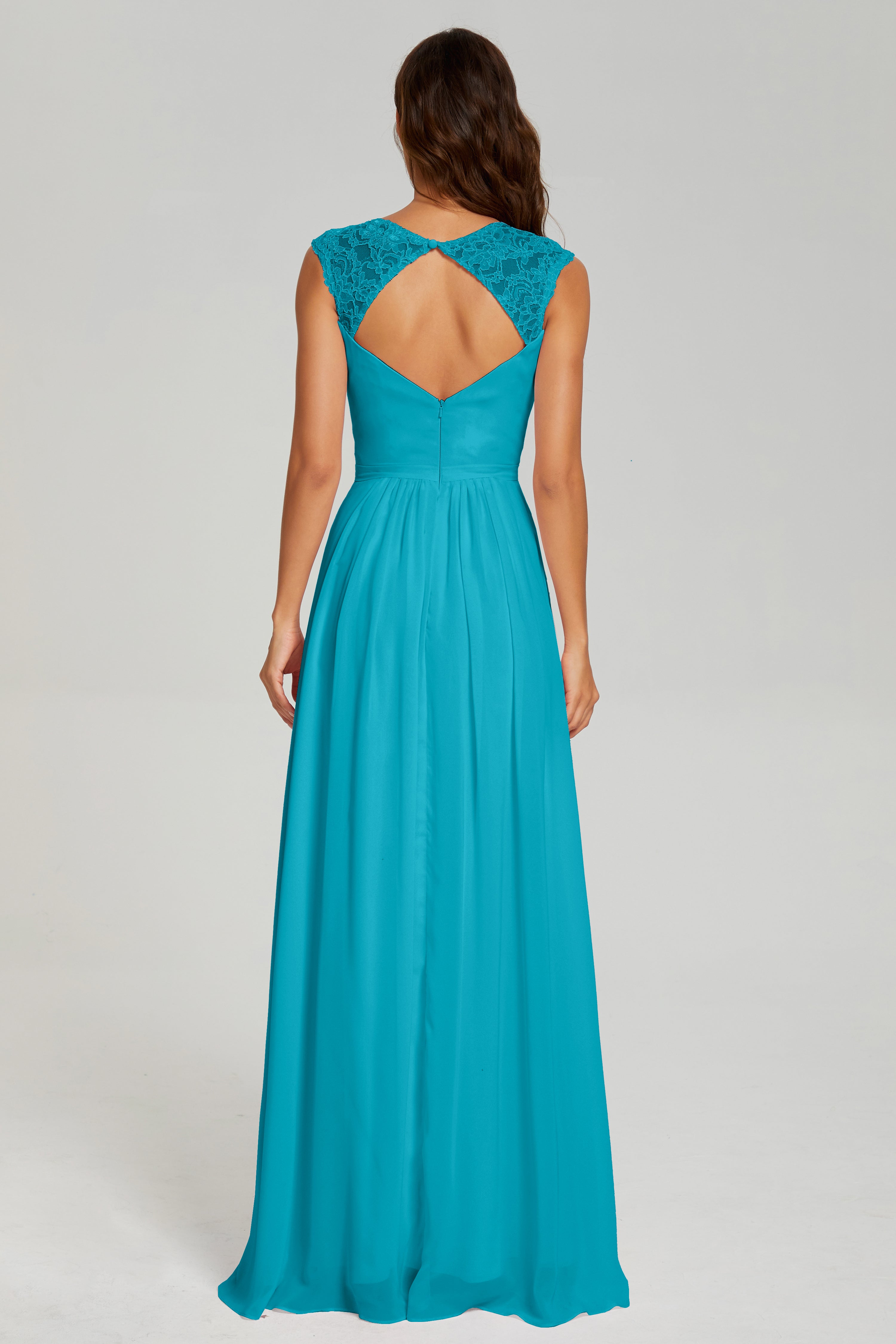 Cap Sleeve Open Back Chiffon Long Prom Dresses