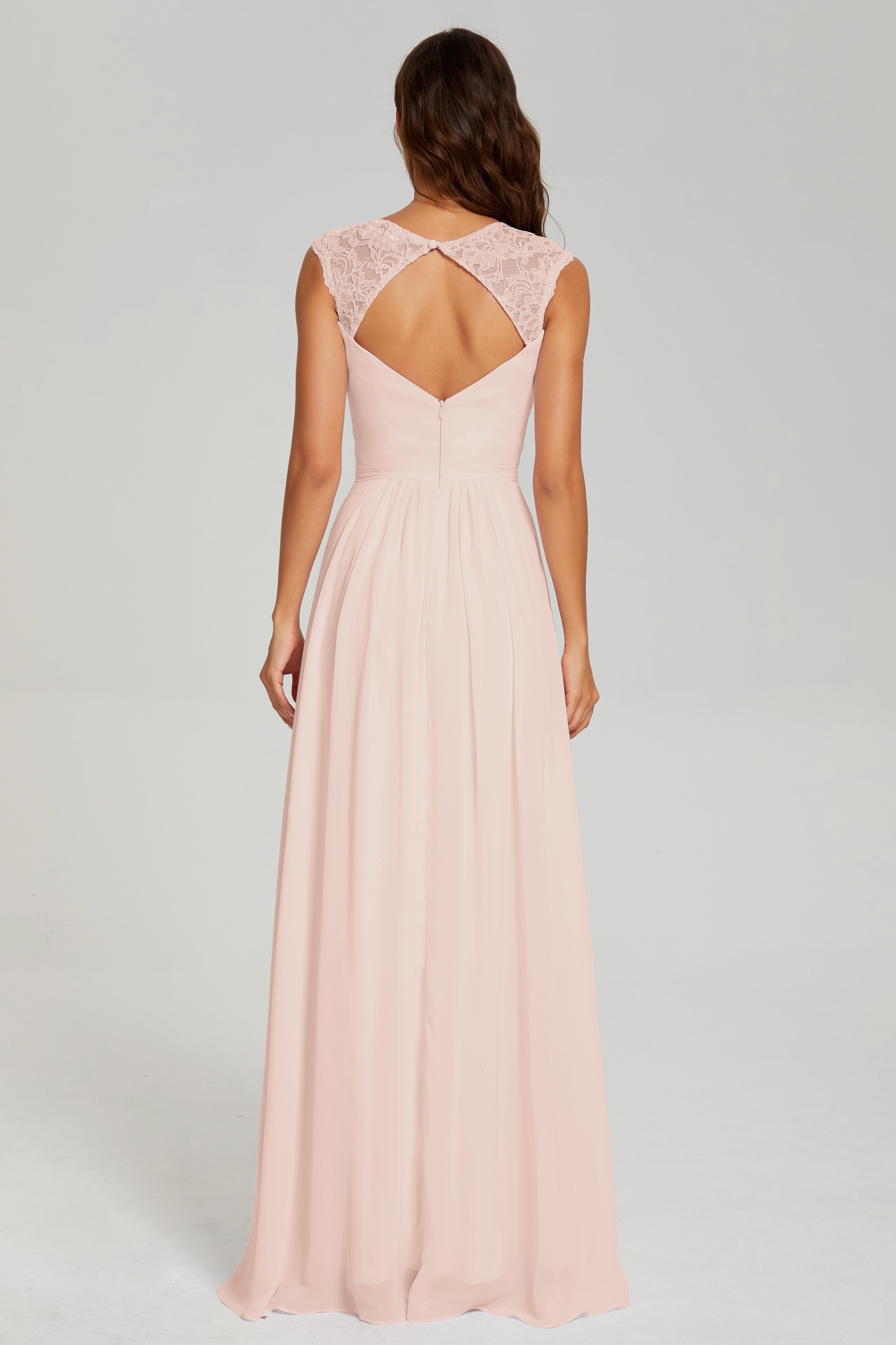 Cap Sleeve Open Back Chiffon Long Prom Dresses