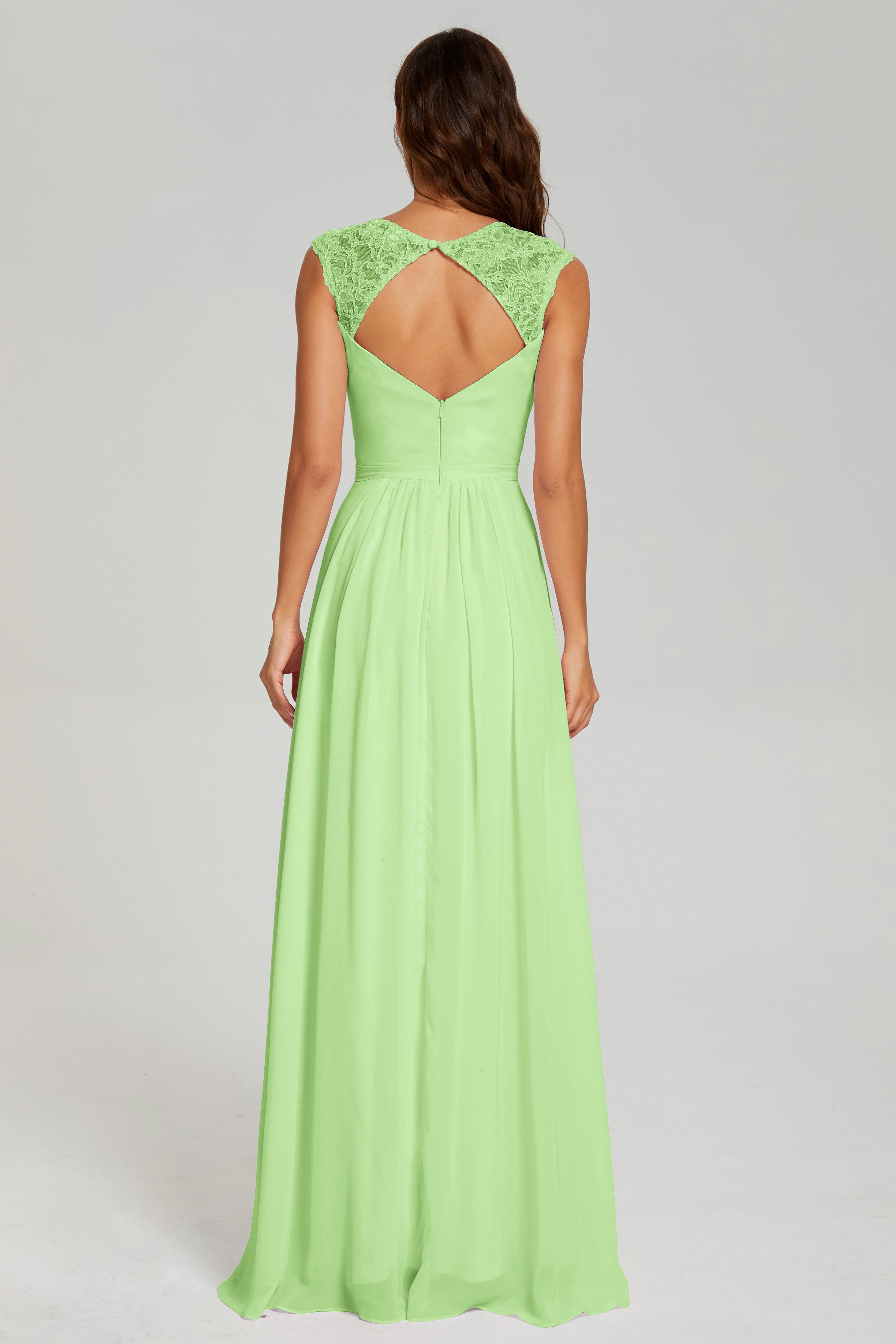 Cap Sleeve Open Back Chiffon Long Prom Dresses