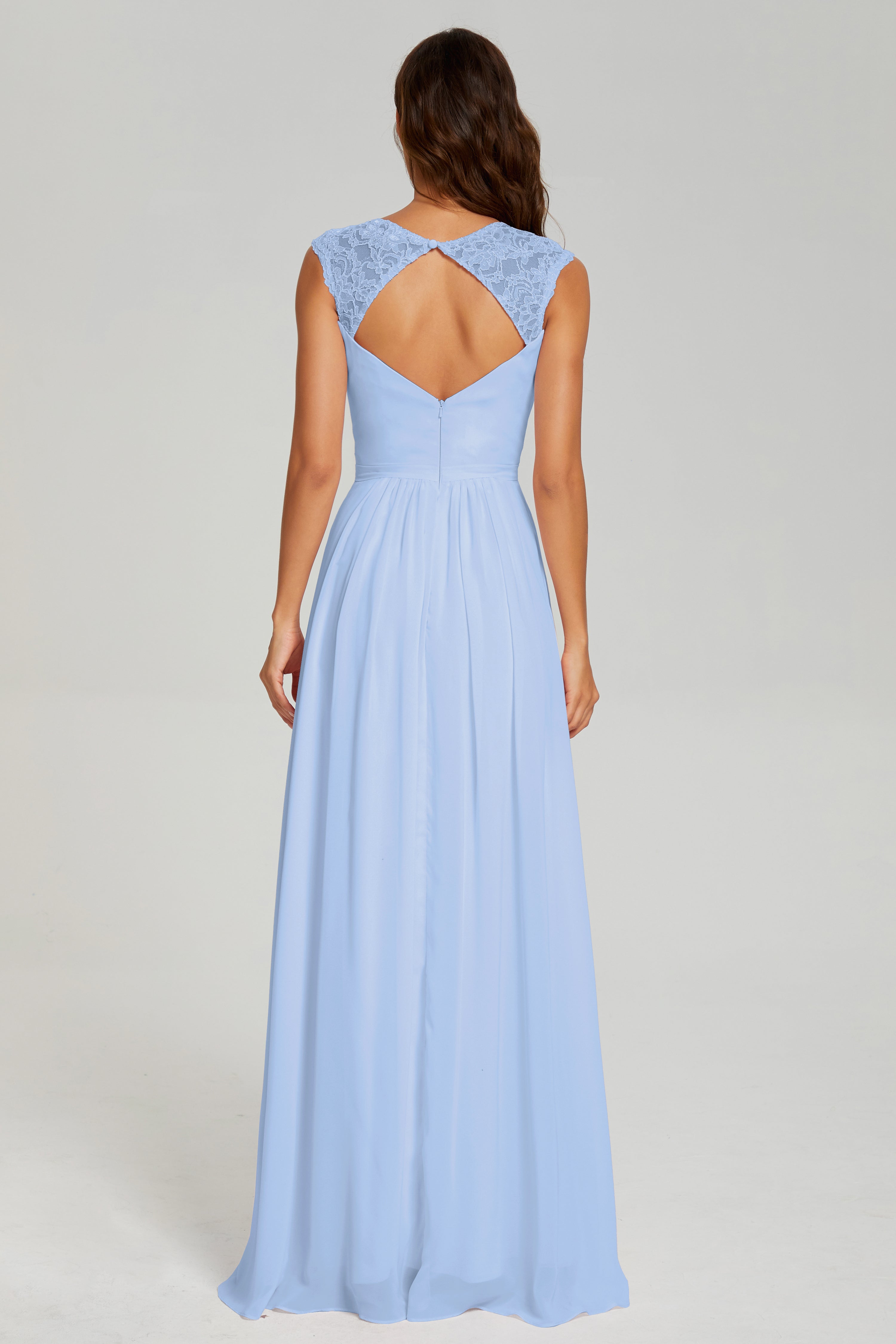 Cap Sleeve Open Back Chiffon Long Prom Dresses