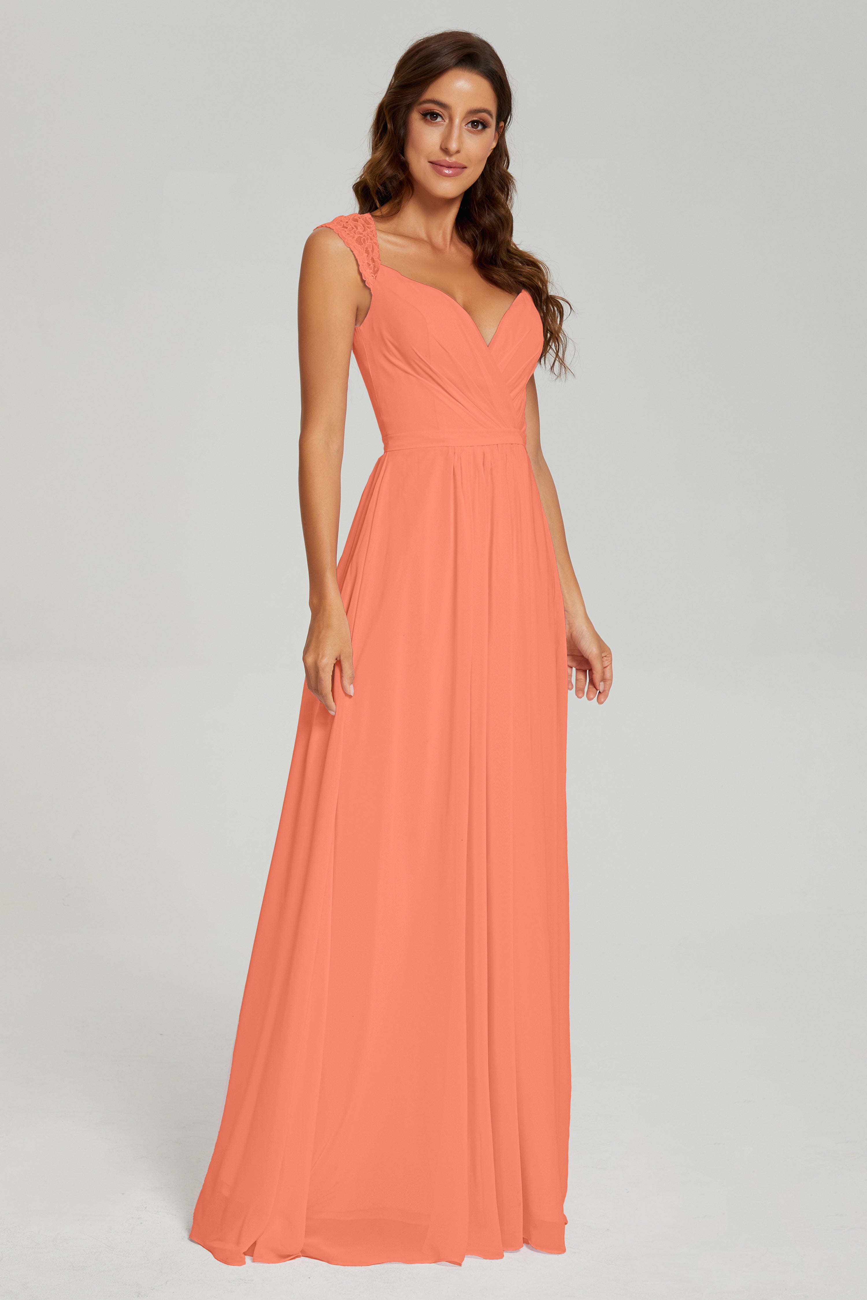 Cap Sleeve Open Back Chiffon Long Prom Dresses