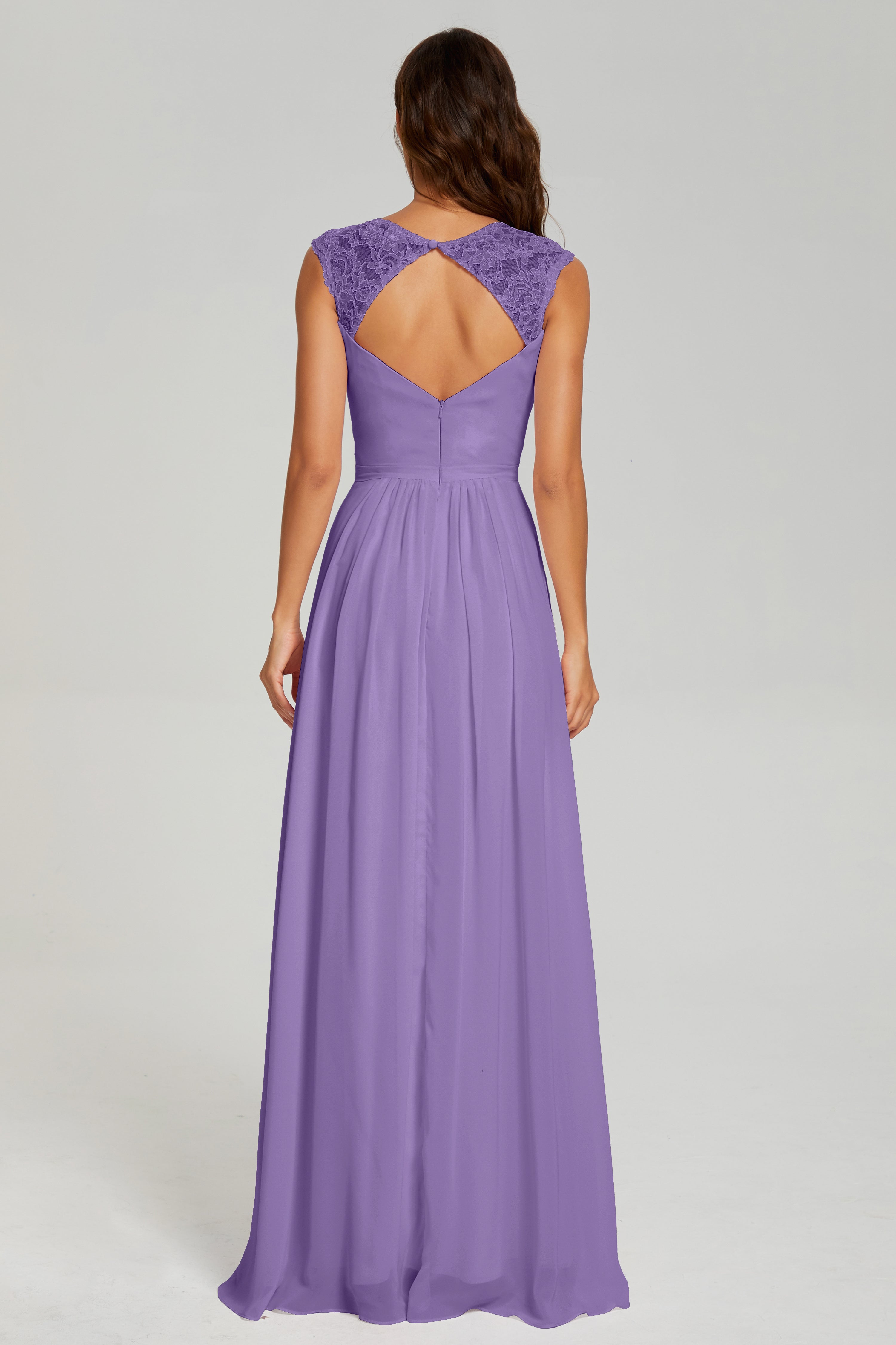 Cap Sleeve Open Back Chiffon Long Prom Dresses