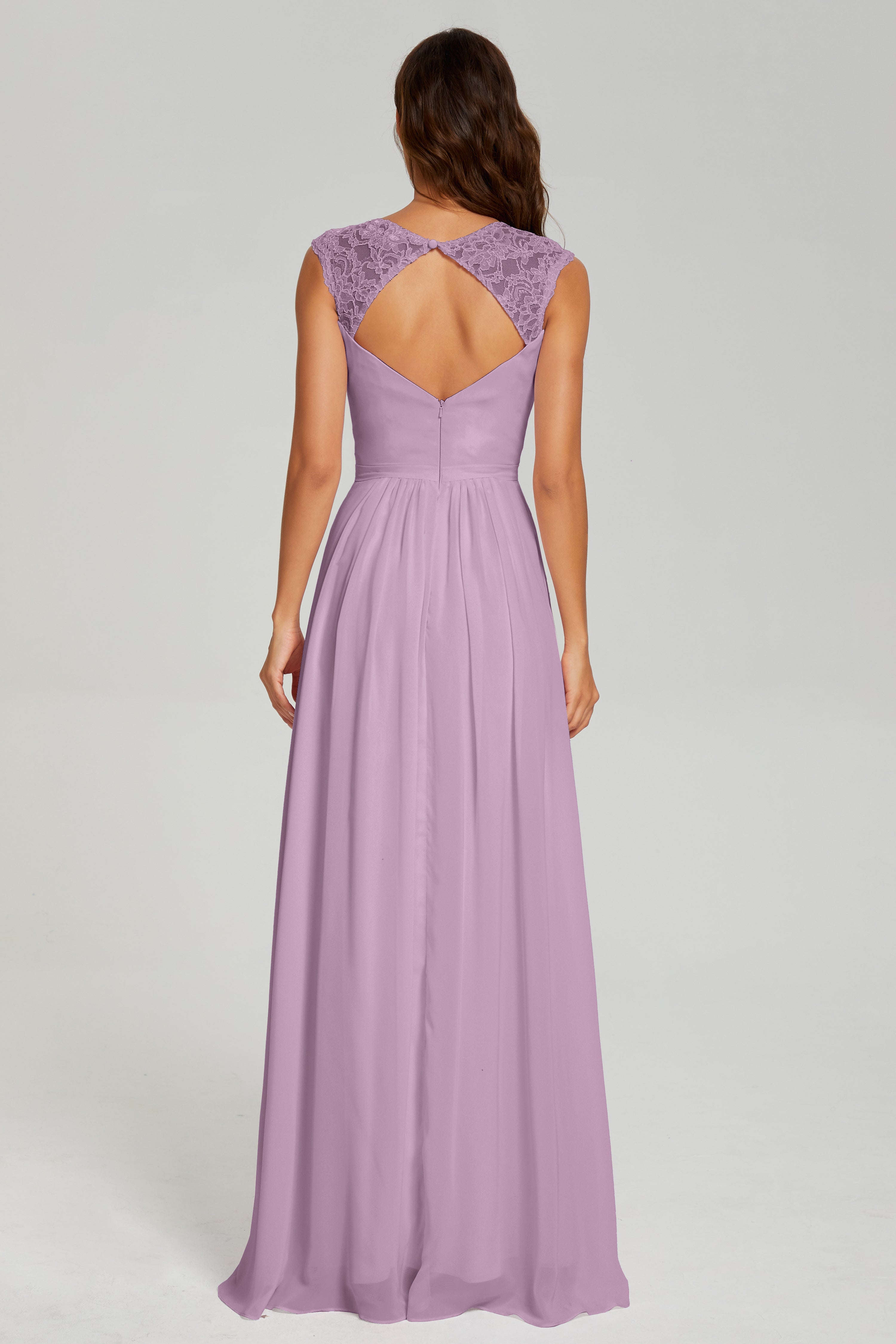 Cap Sleeve Open Back Chiffon Long Prom Dresses