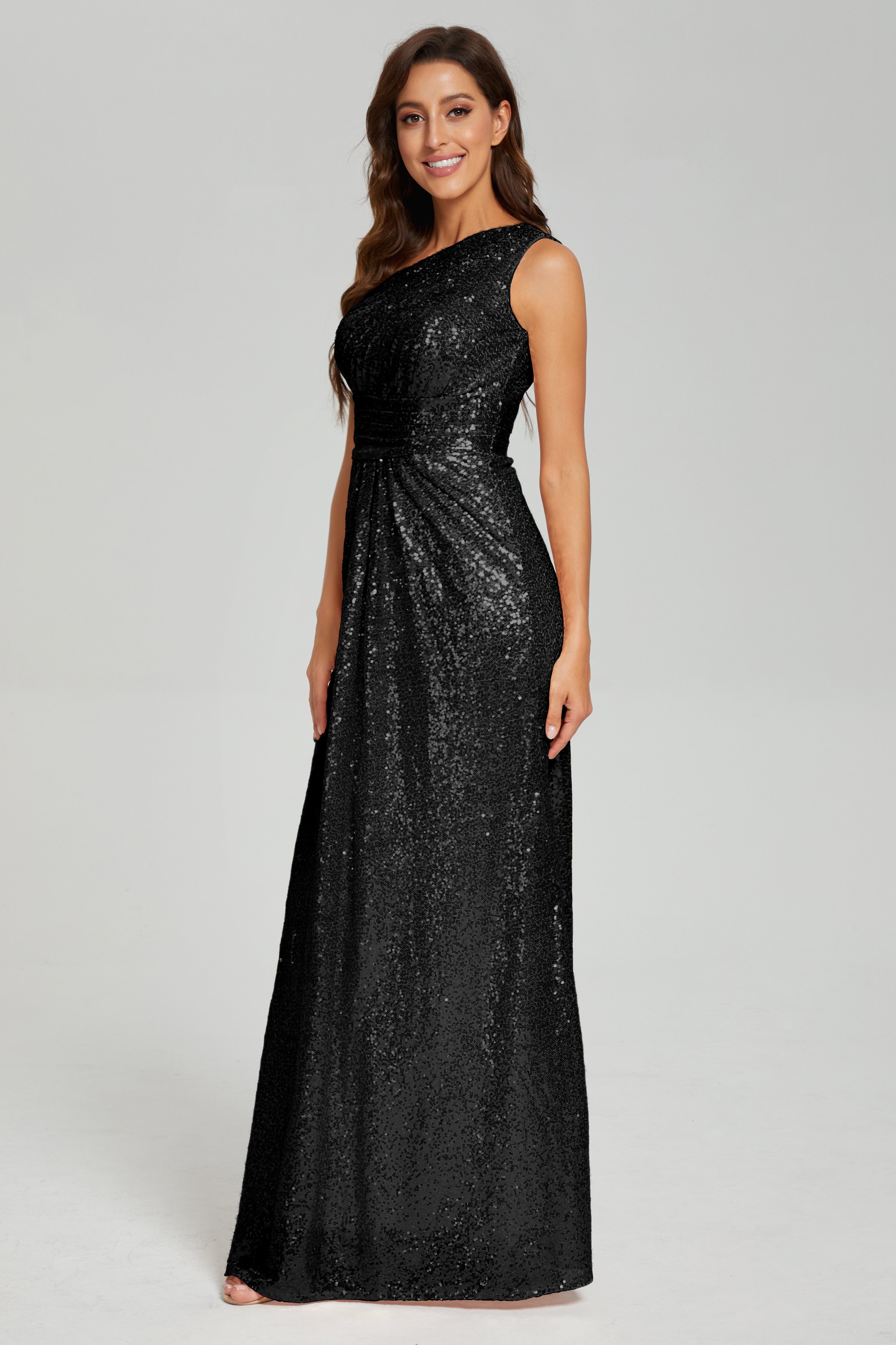 Column One Shoulder Sequins Prom Dresses