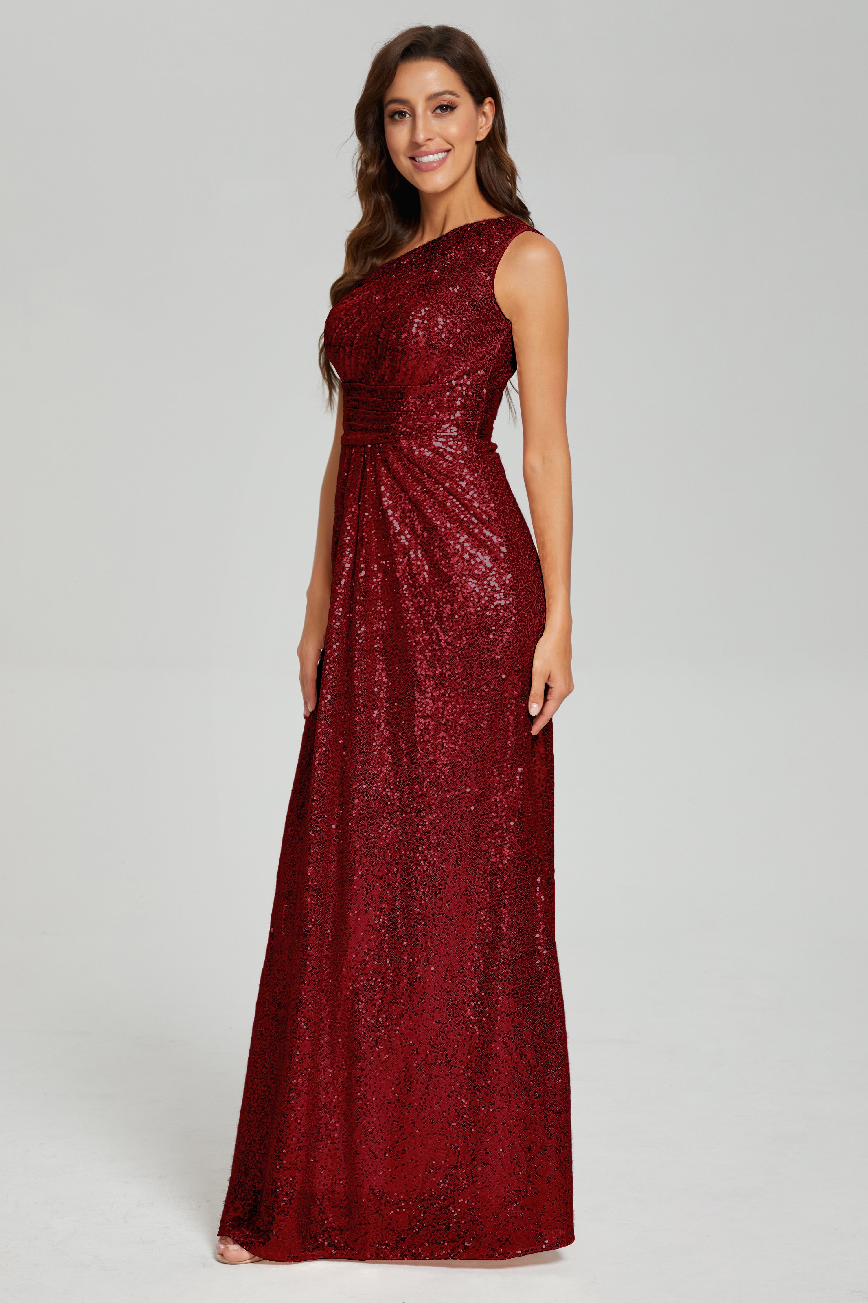 Column One Shoulder Sequins Prom Dresses