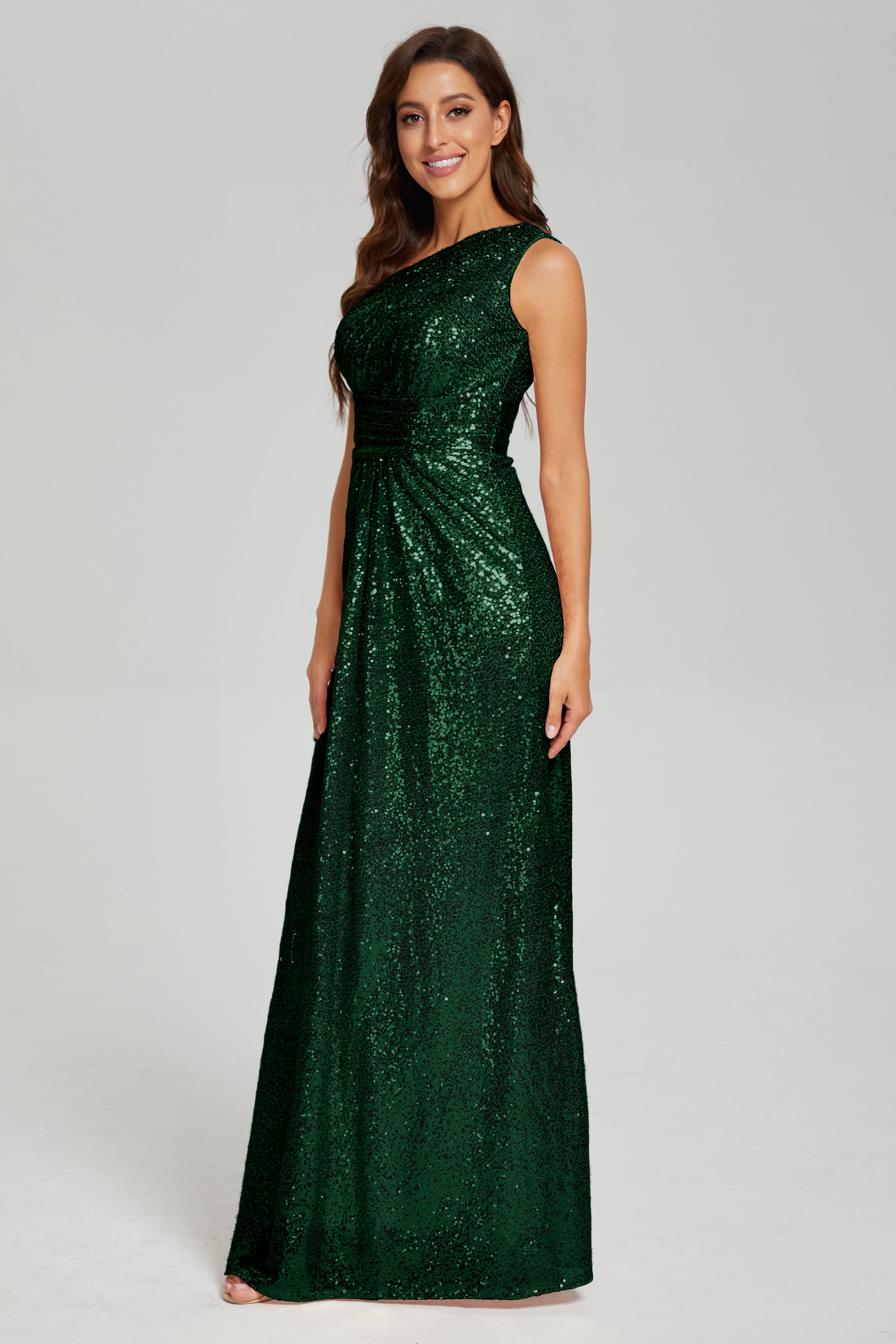 Column One Shoulder Sequins Prom Dresses