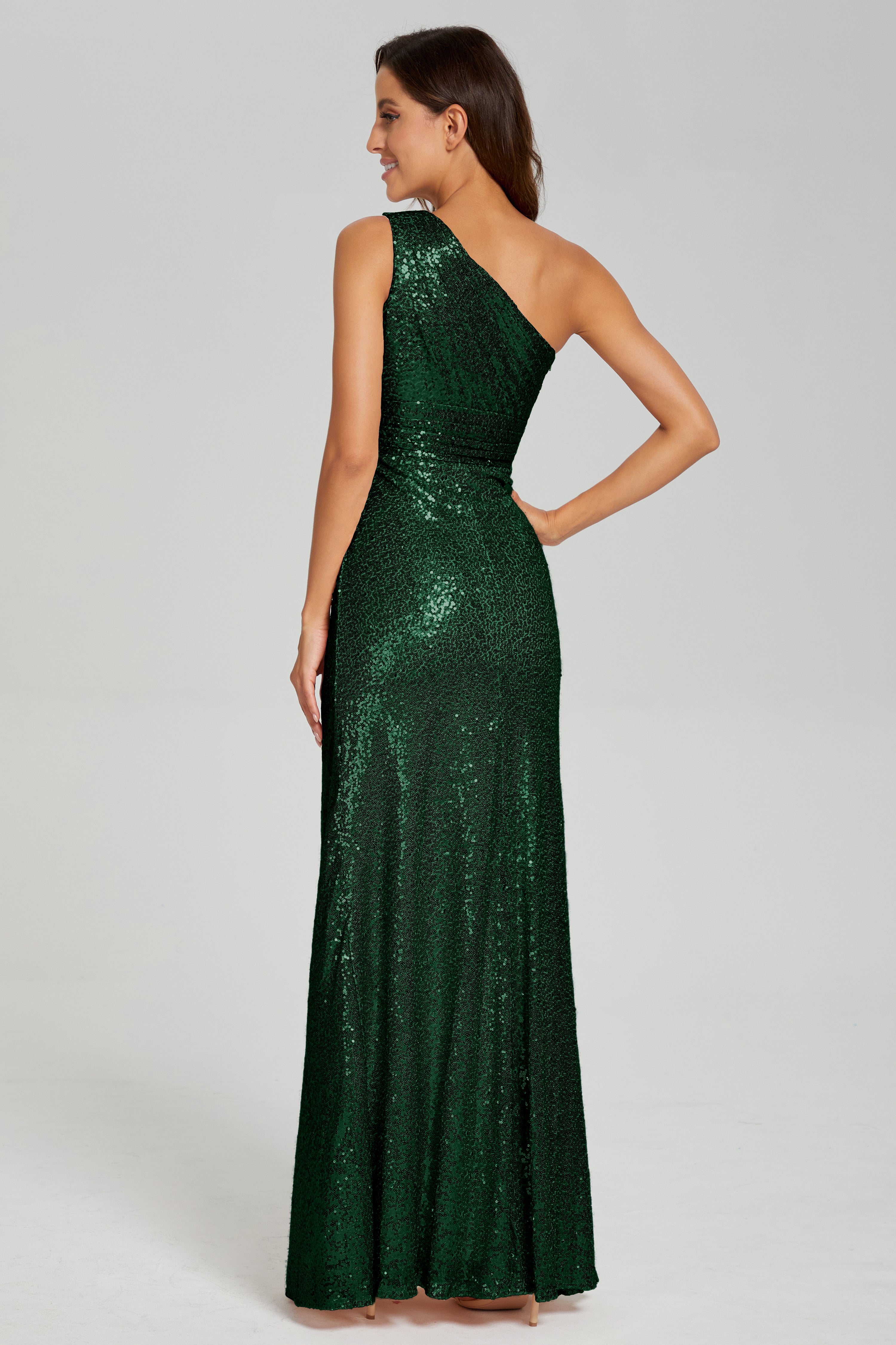 Column One Shoulder Sequins Prom Dresses