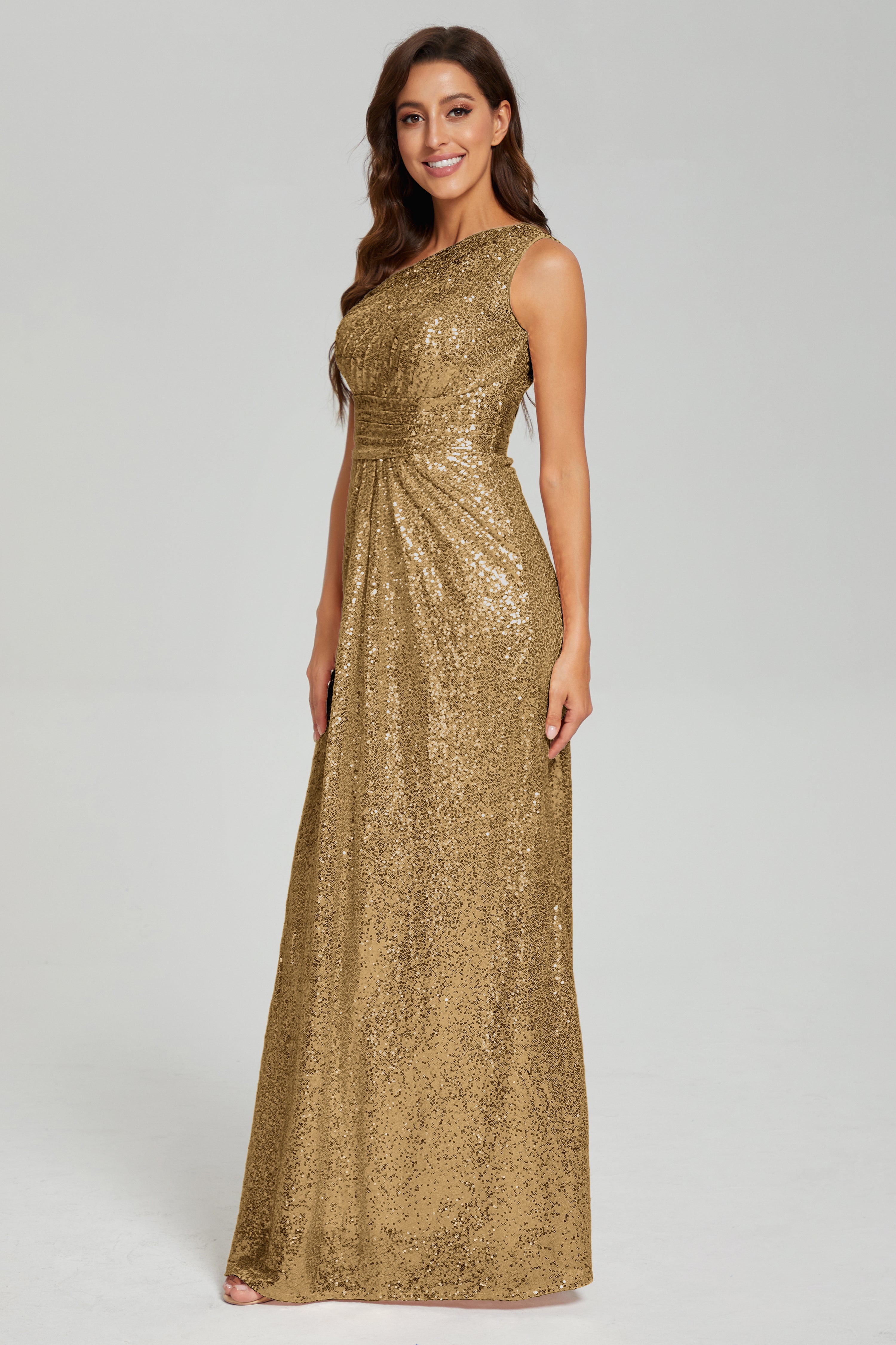 Column One Shoulder Sequins Prom Dresses