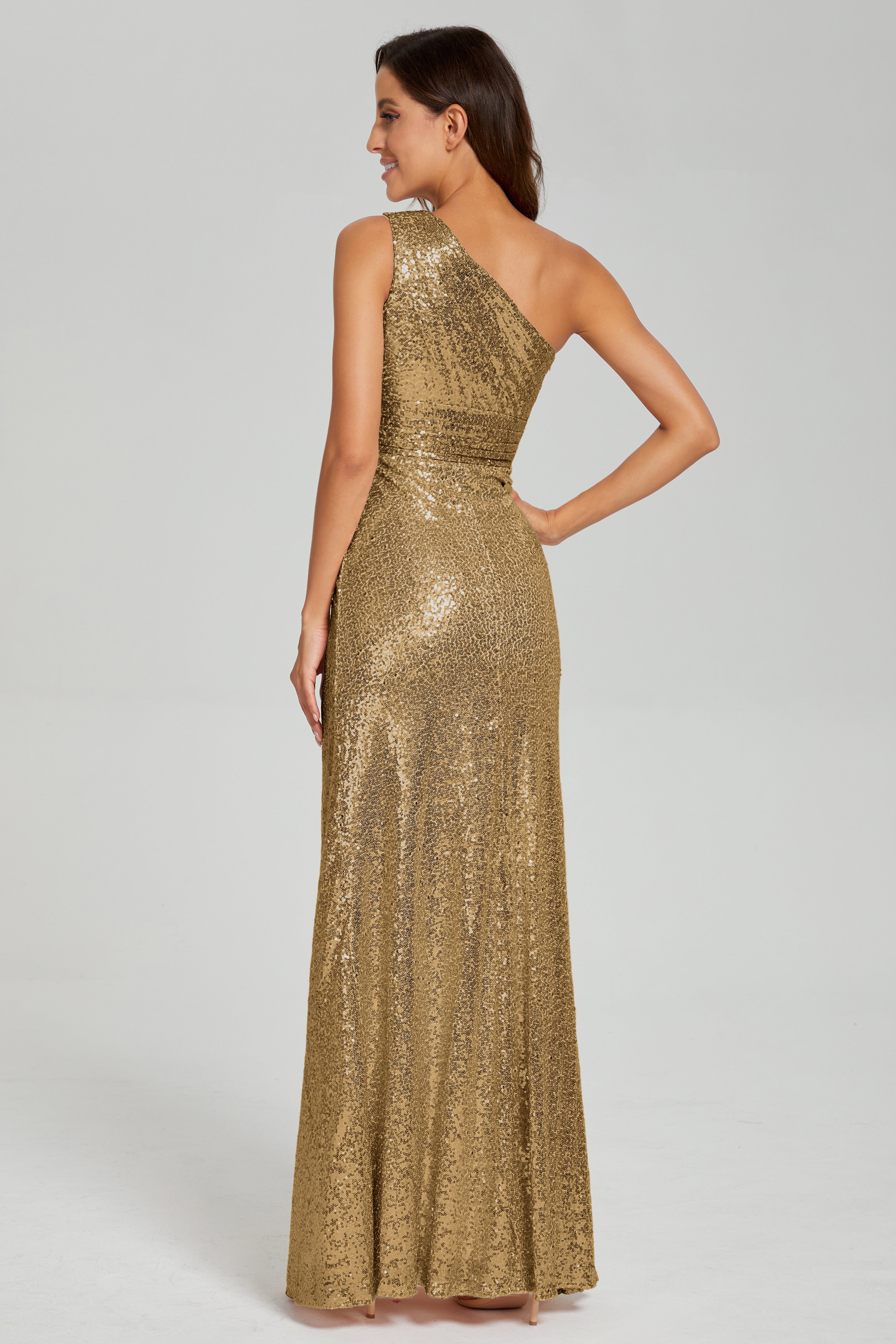 Column One Shoulder Sequins Prom Dresses