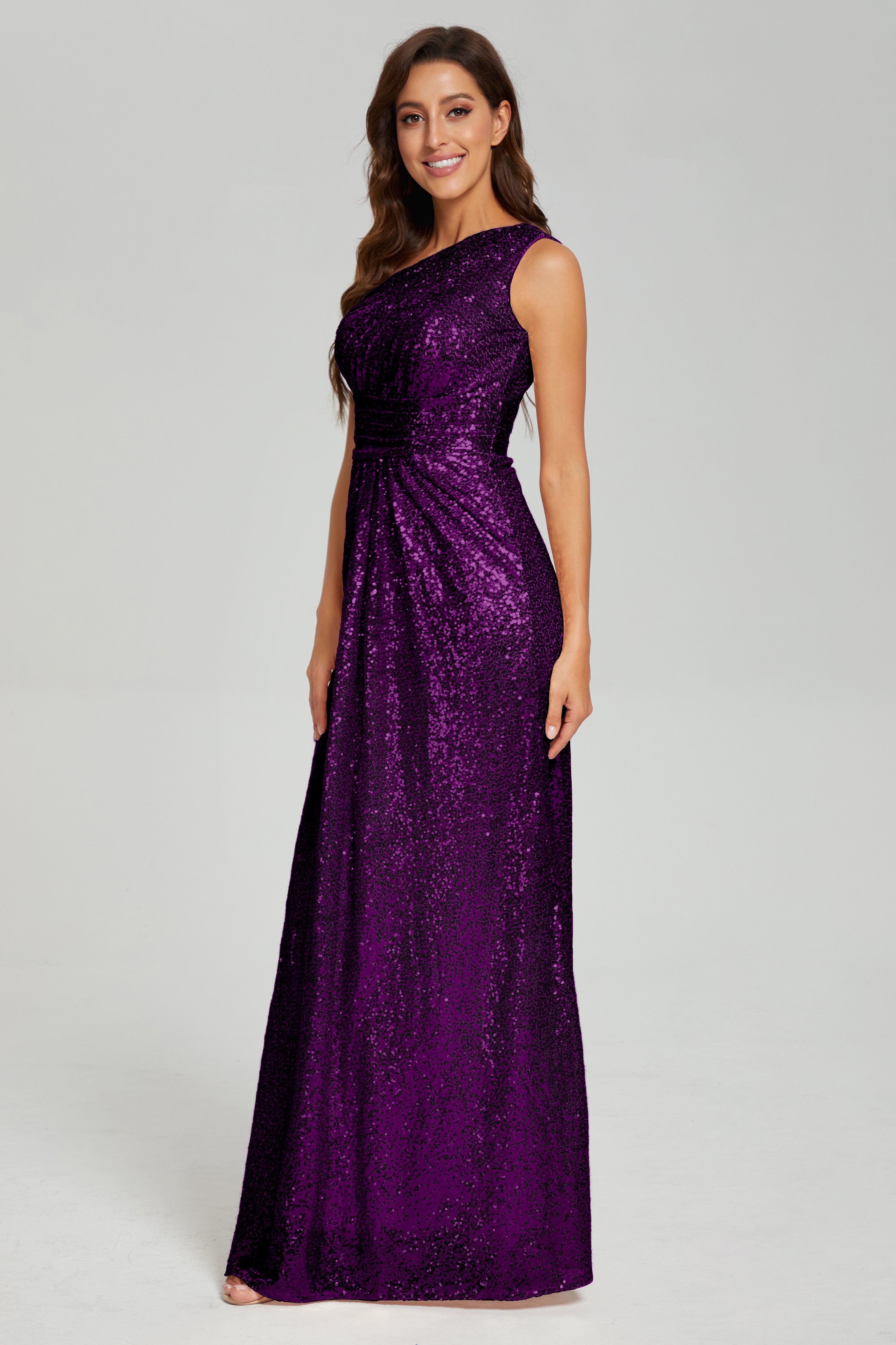 Column One Shoulder Sequins Prom Dresses