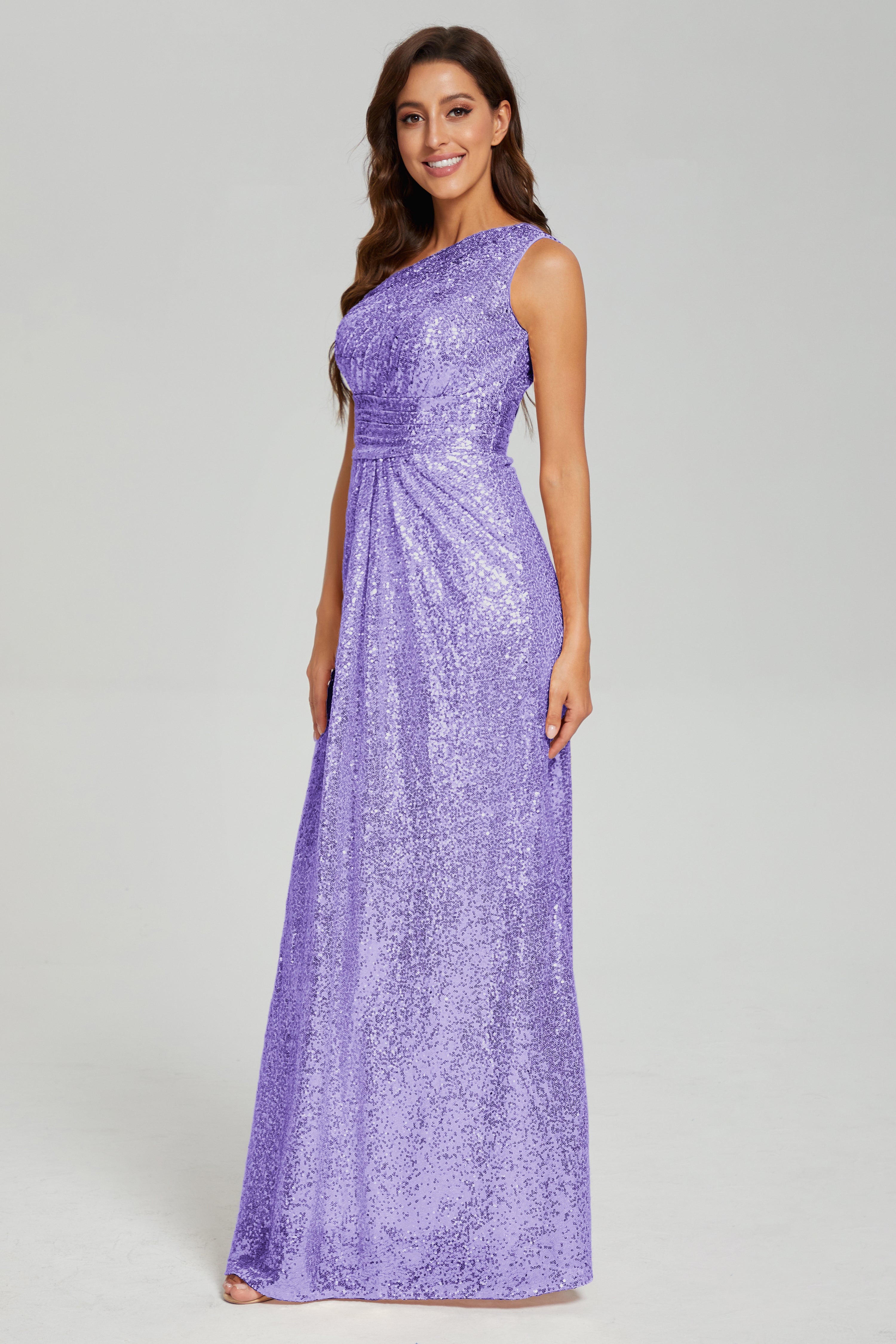 Column One Shoulder Sequins Prom Dresses