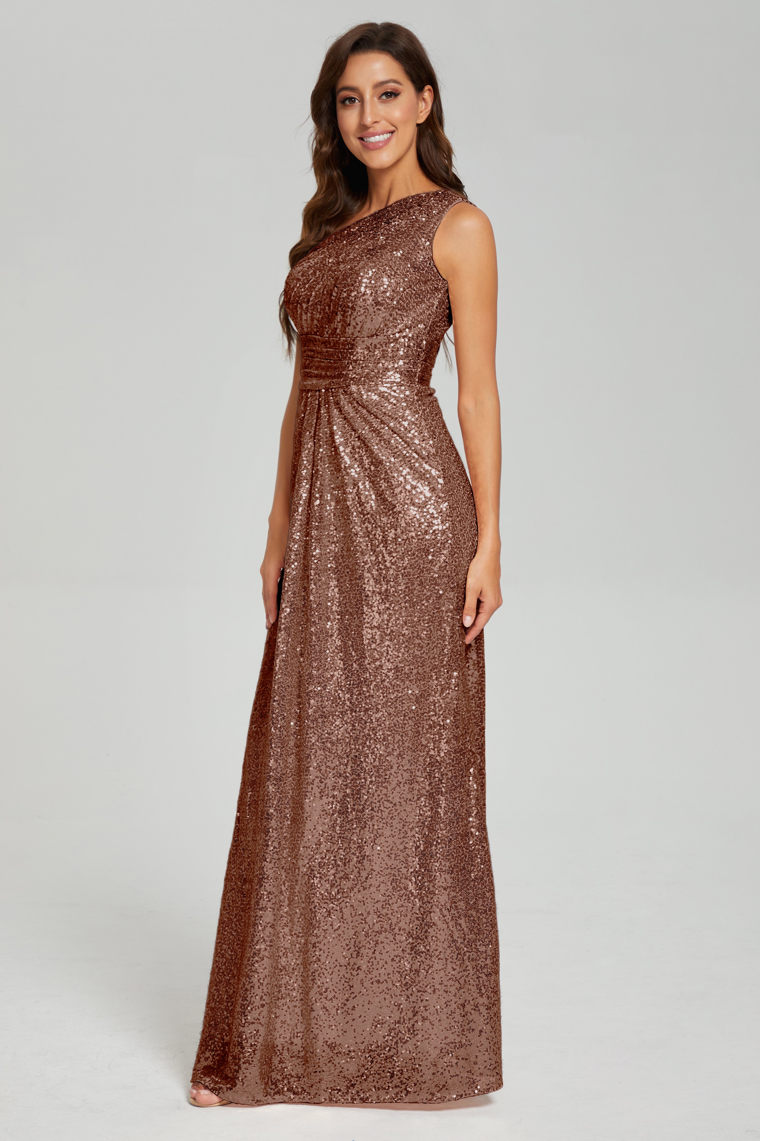 Column One Shoulder Sequins Prom Dresses