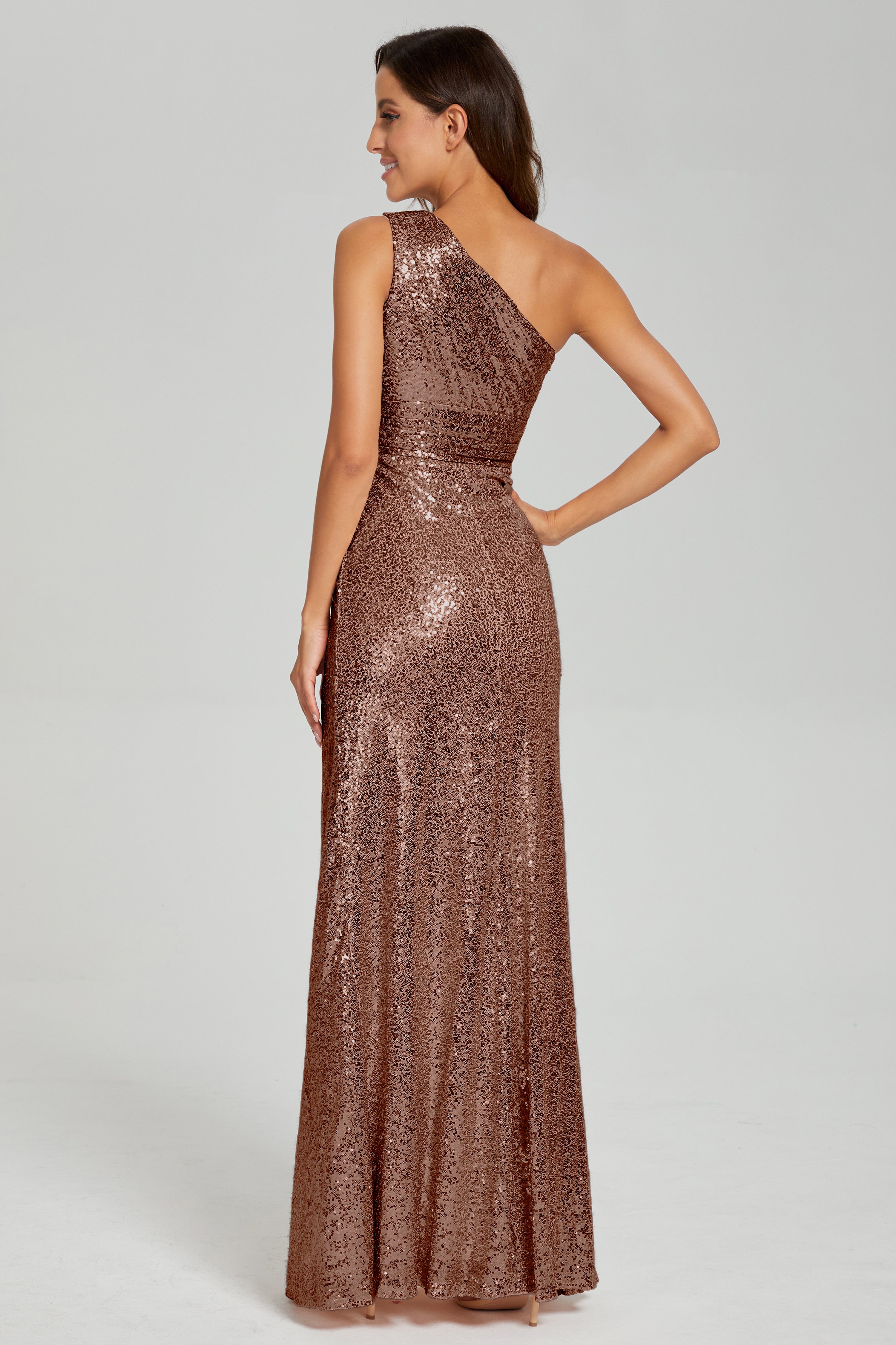 Column One Shoulder Sequins Prom Dresses