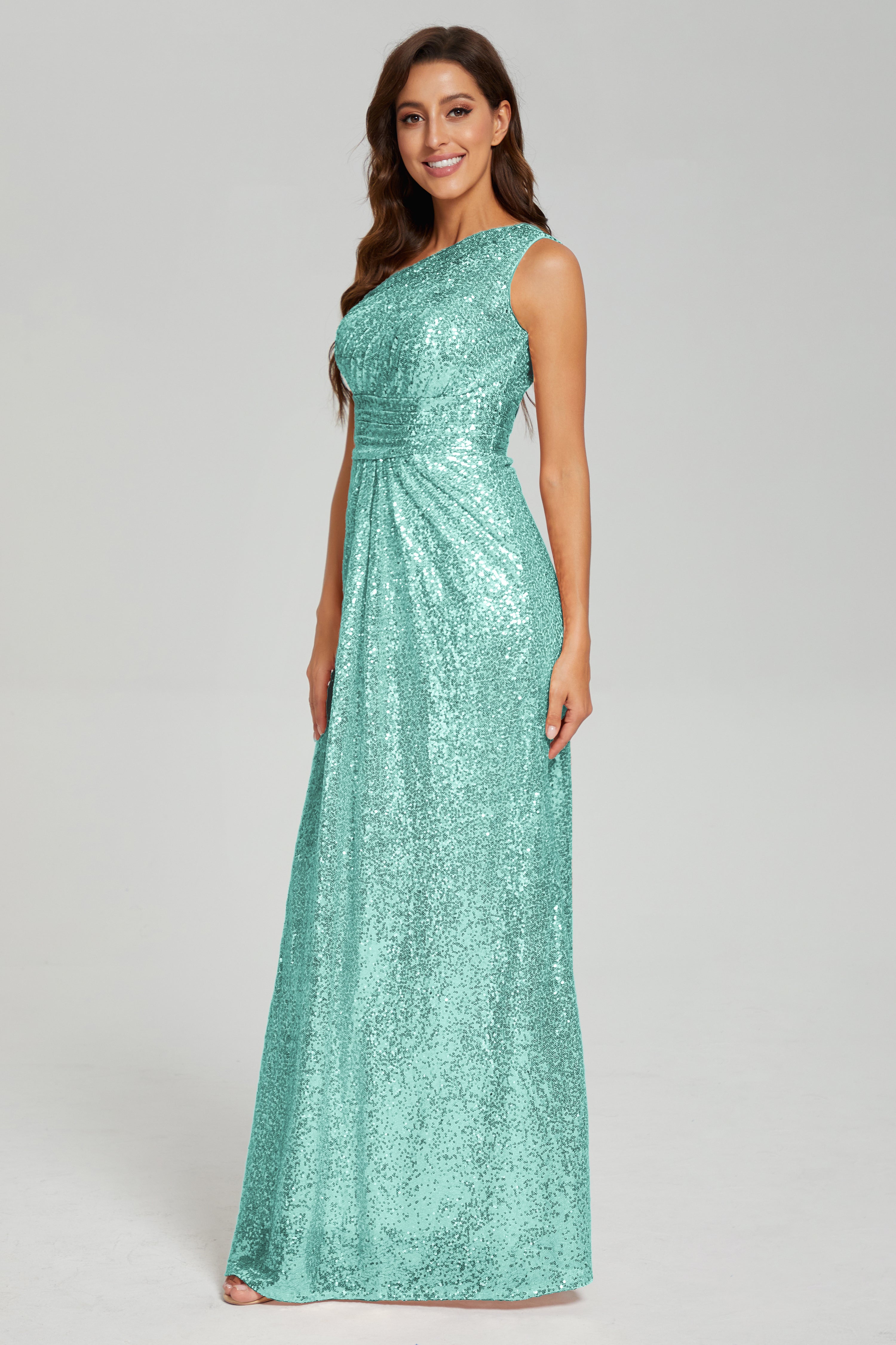 Column One Shoulder Sequins Prom Dresses