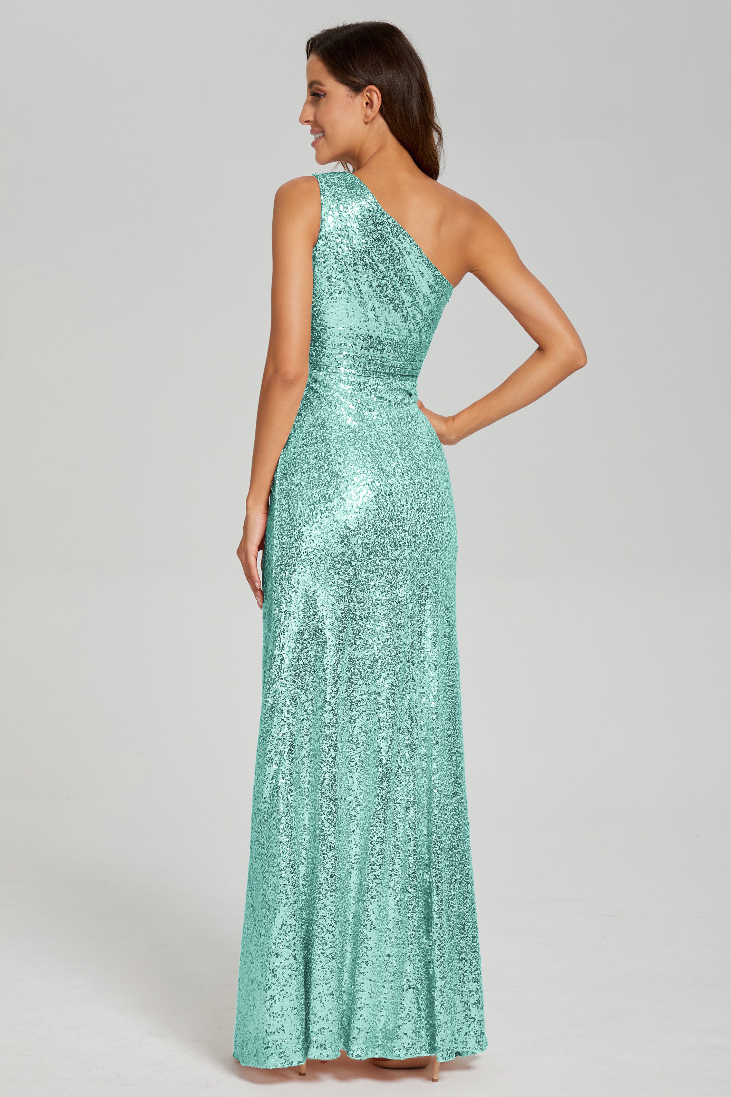 Column One Shoulder Sequins Prom Dresses