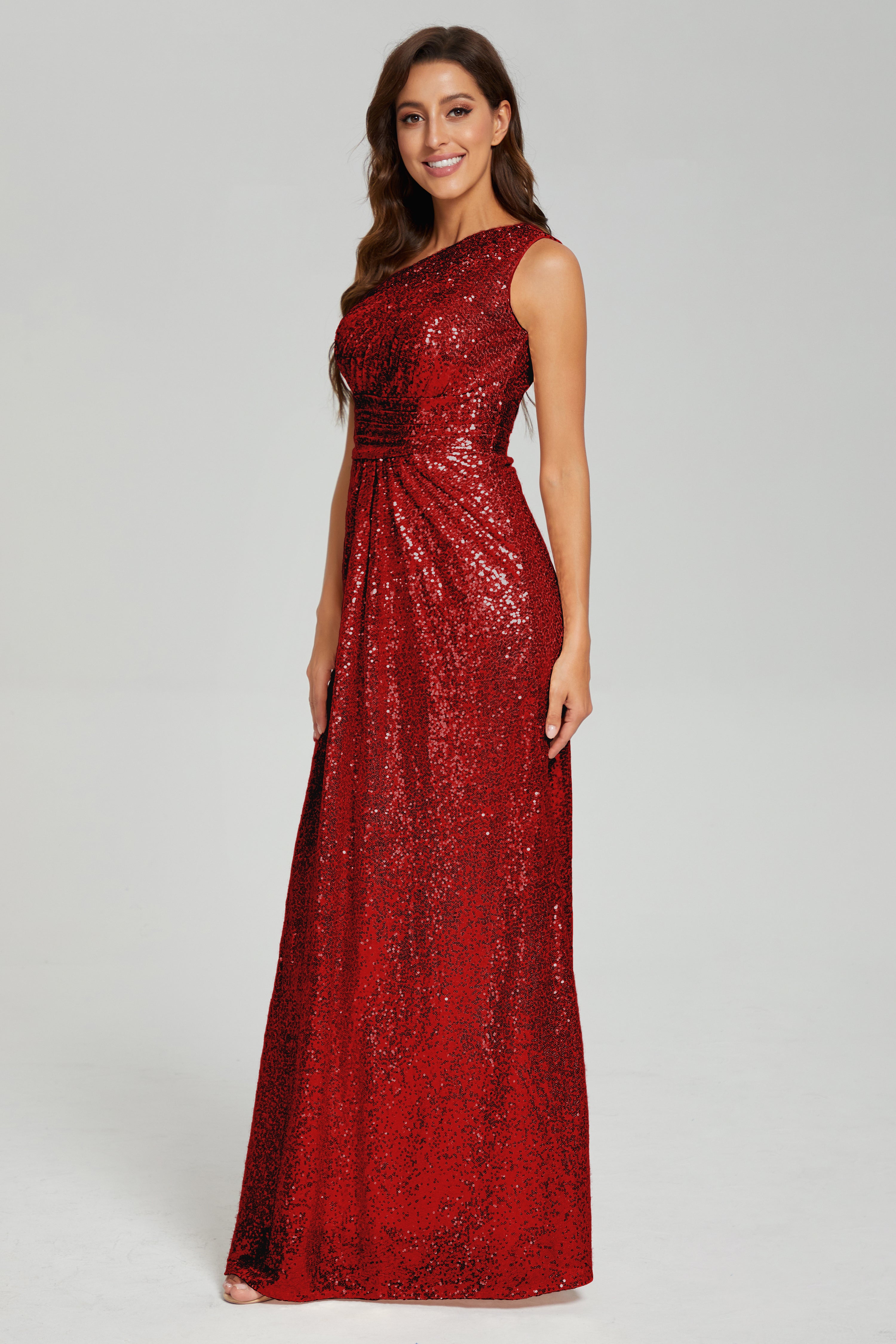 Column One Shoulder Sequins Prom Dresses