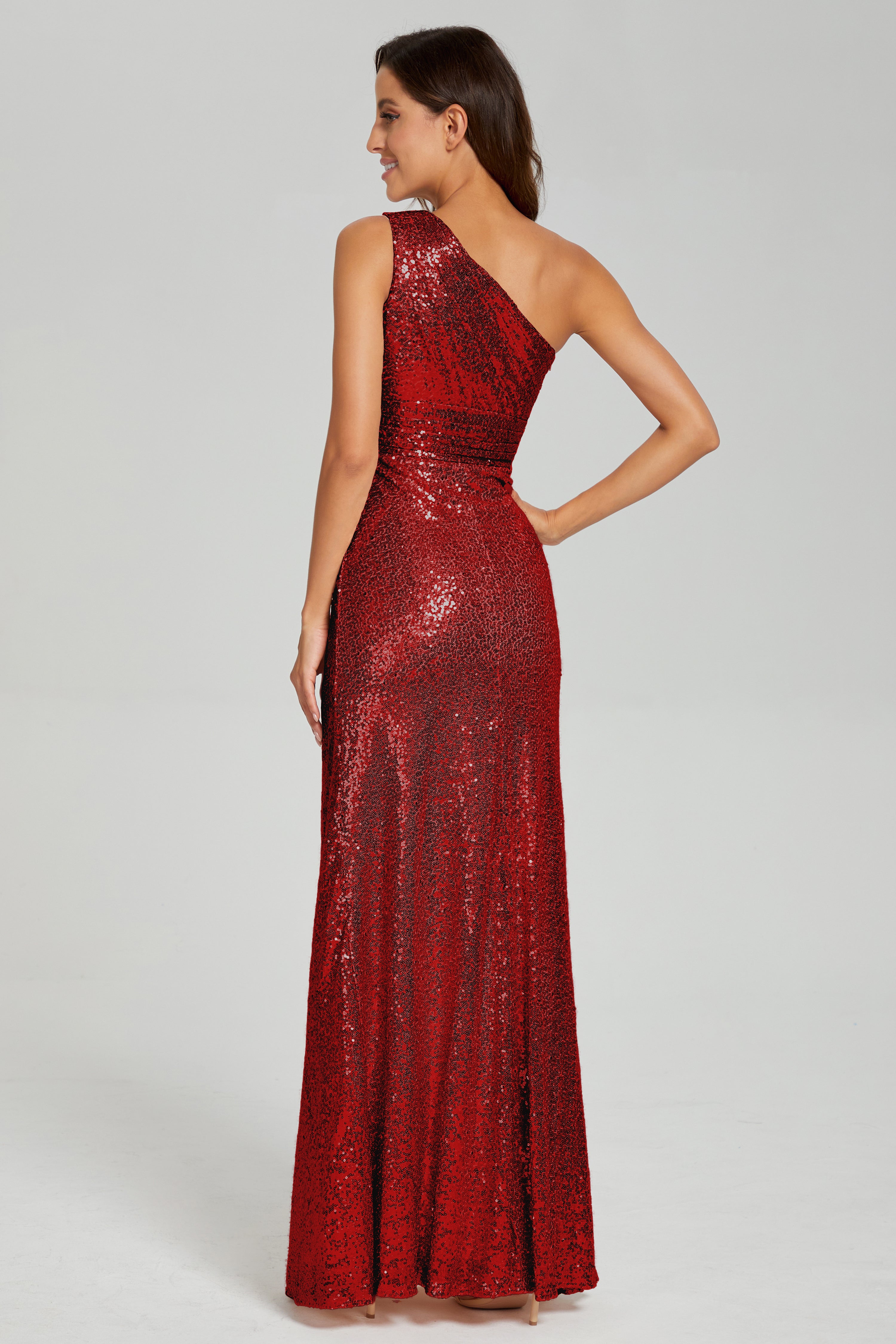 Column One Shoulder Sequins Prom Dresses