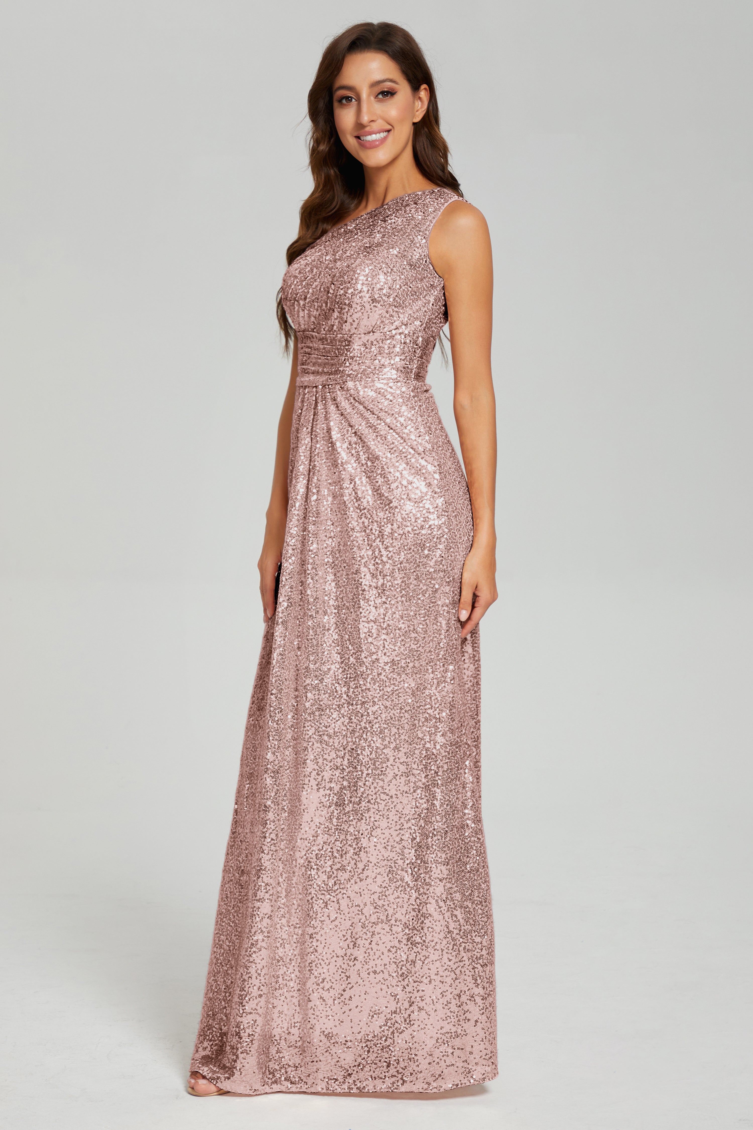 Column One Shoulder Sequins Prom Dresses