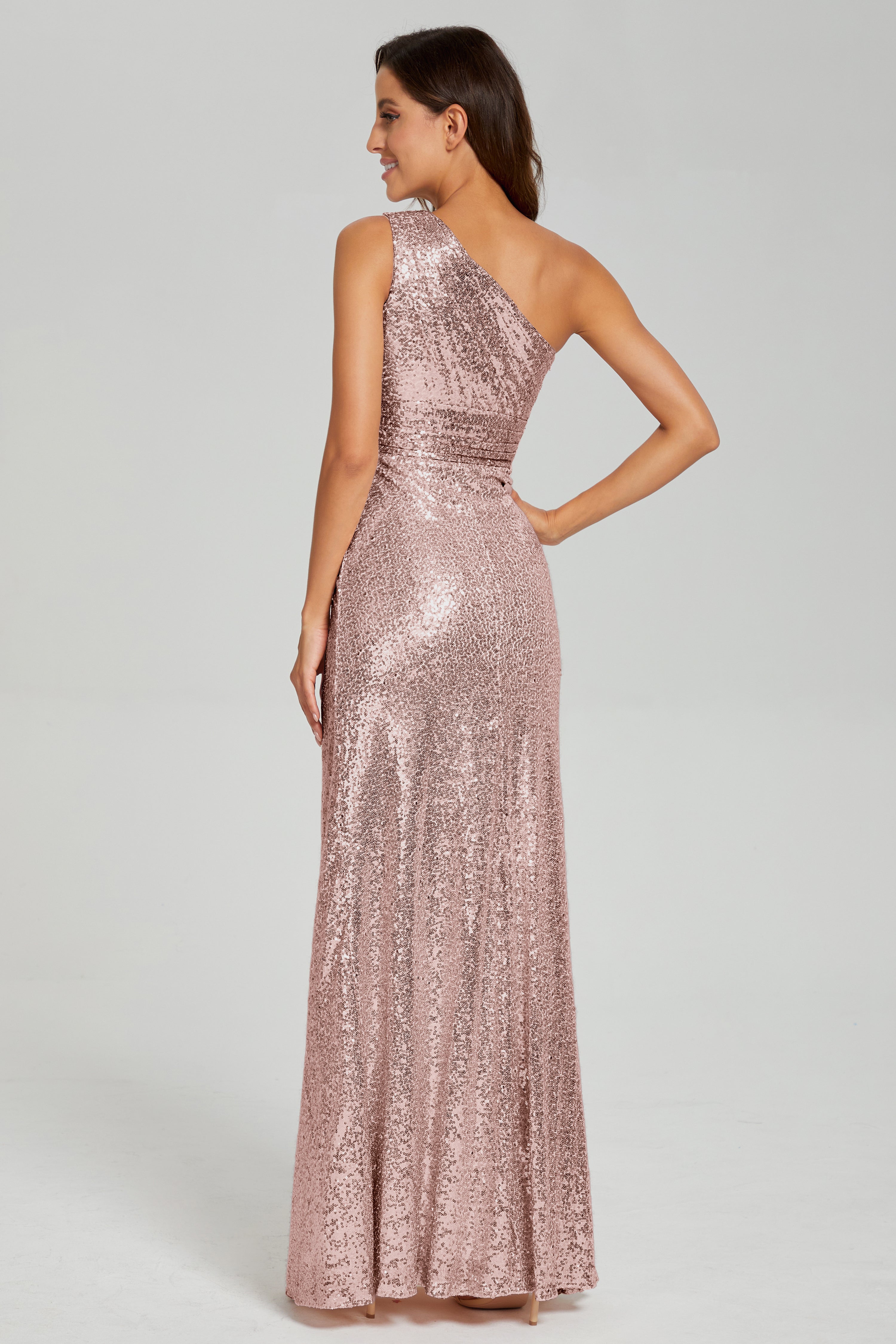 Column One Shoulder Sequins Prom Dresses