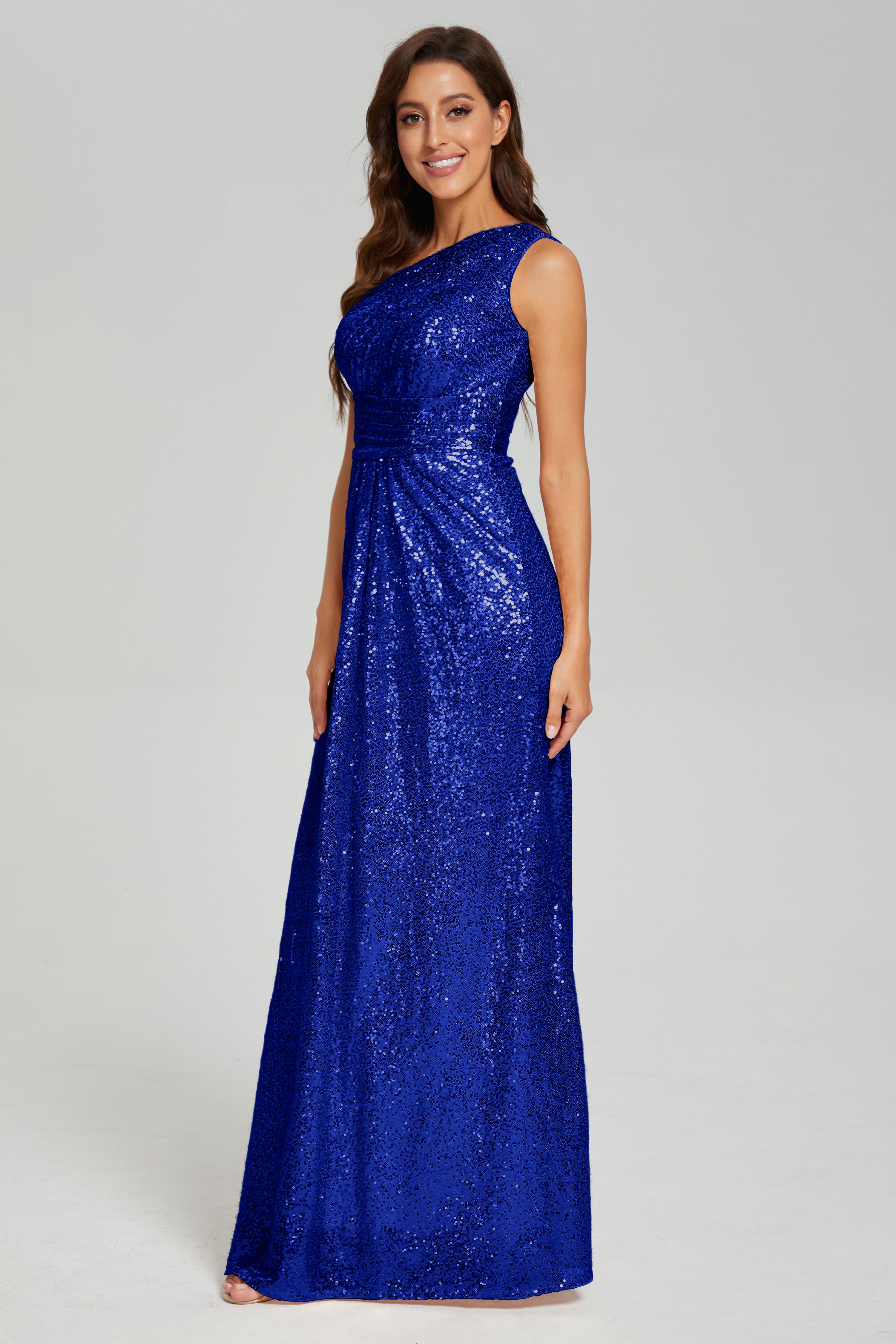 Column One Shoulder Sequins Prom Dresses