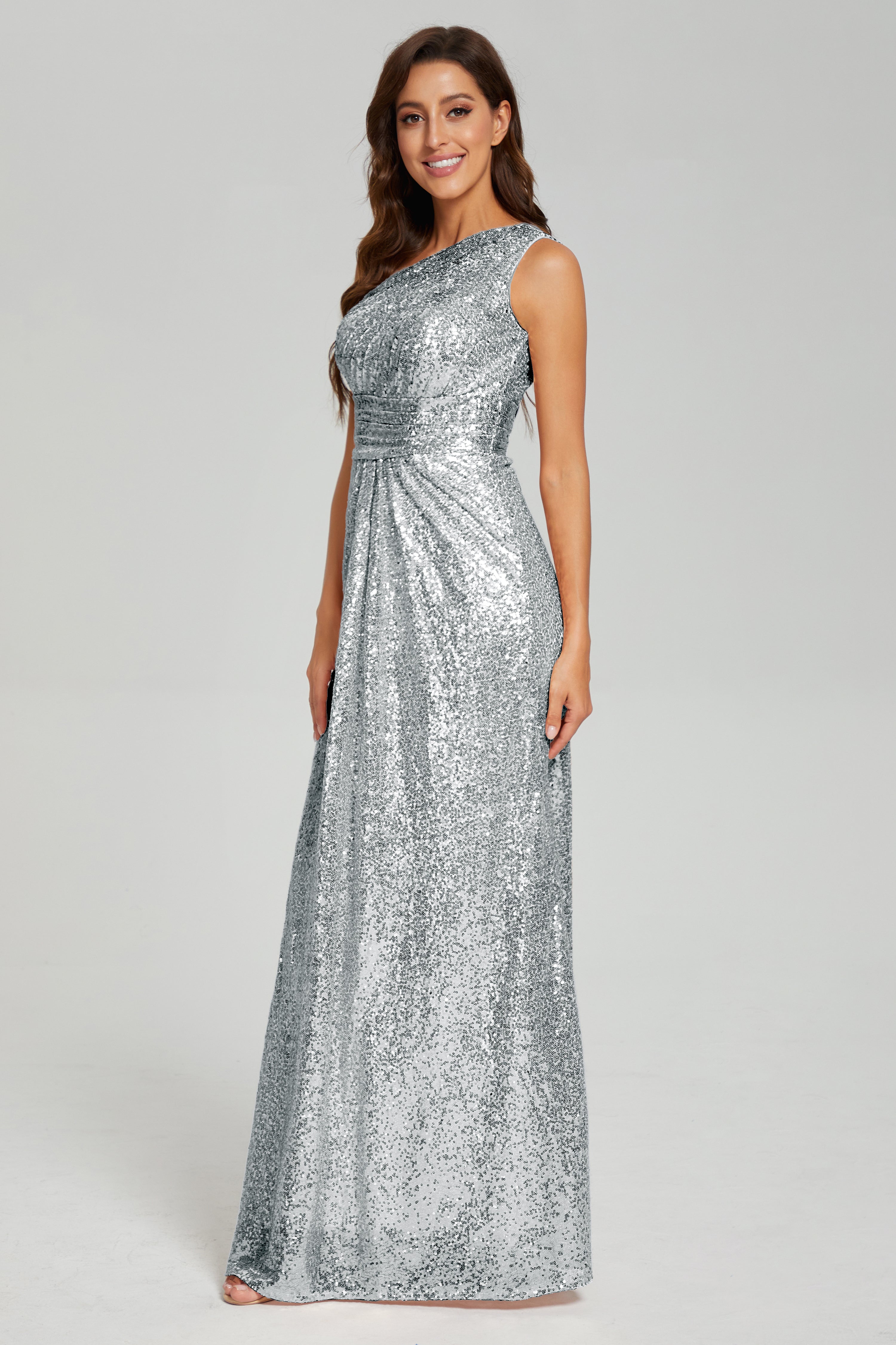 Column One Shoulder Sequins Prom Dresses