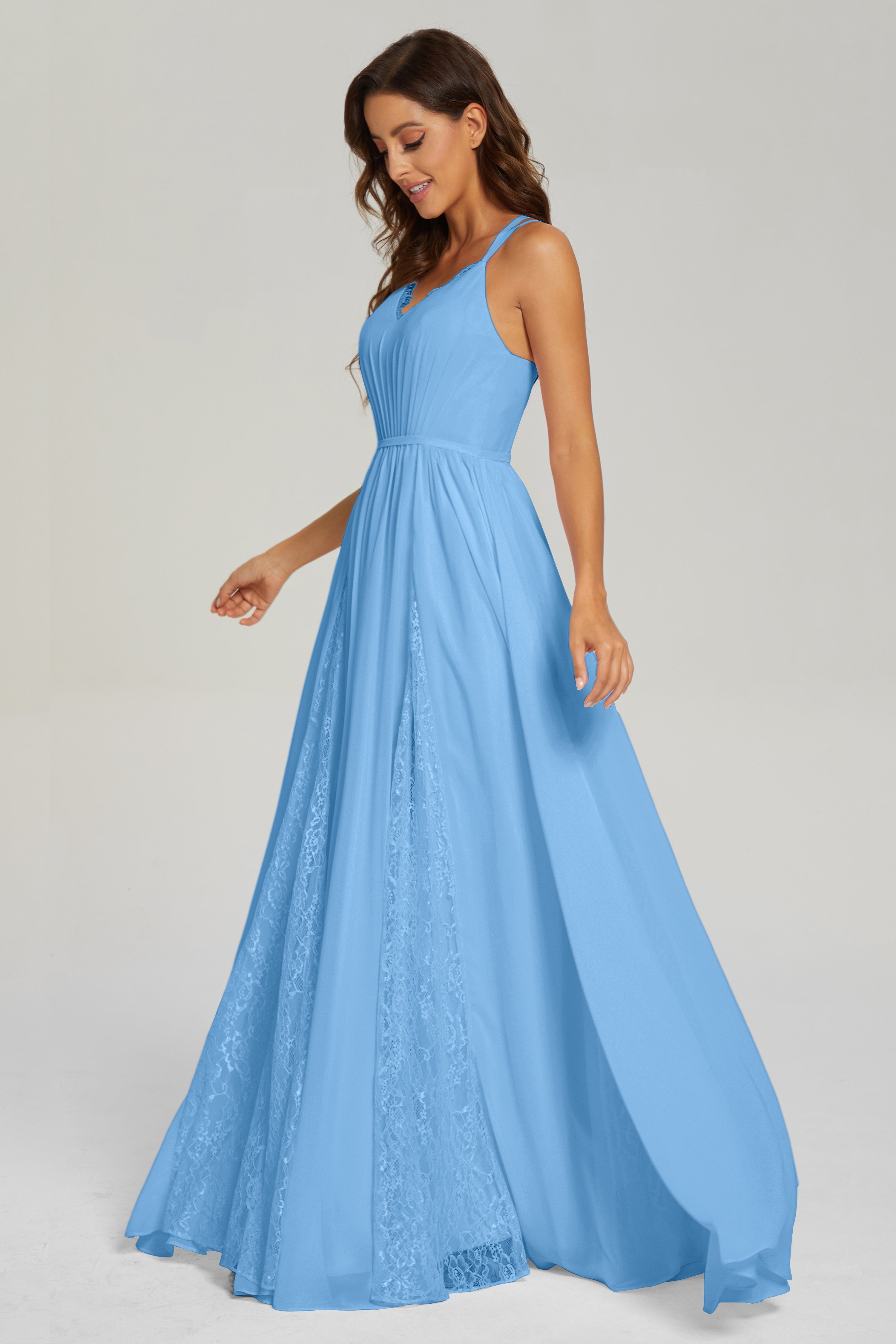 Criss Cross V-neck Long Chiffon Prom Dresses